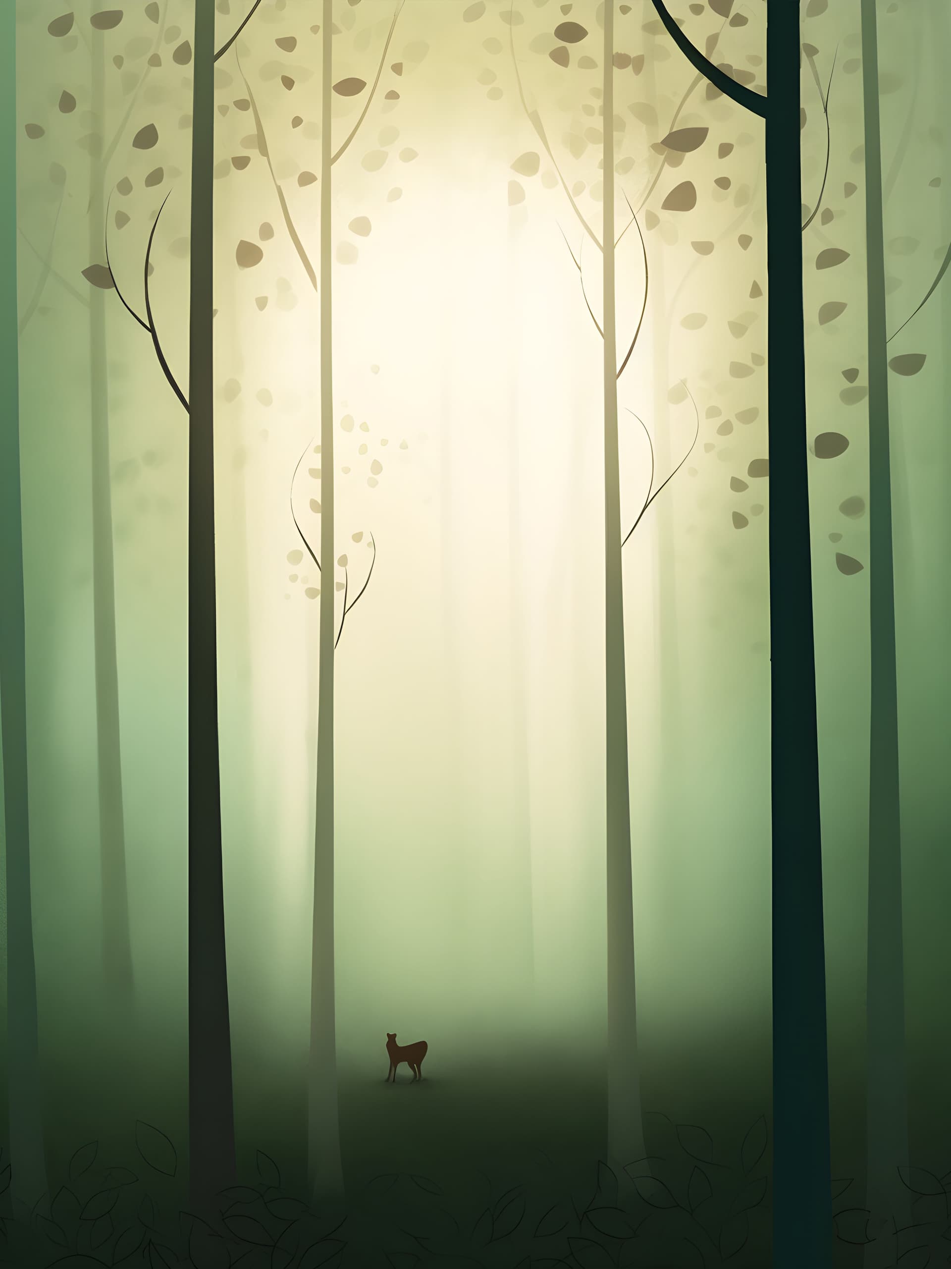 Misty Forest Deer - free phone wallpaper