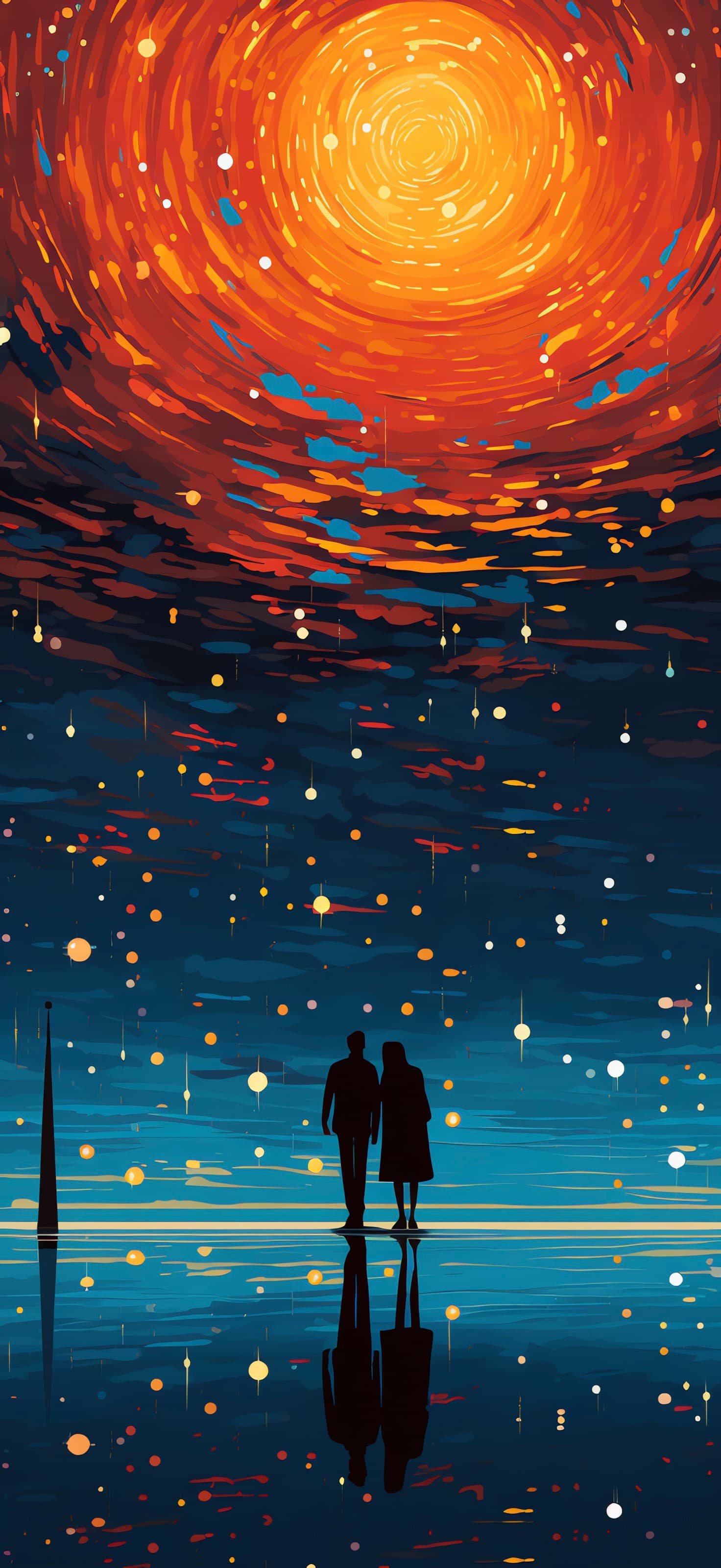 Stargazing Couple Silhouette - free phone wallpaper