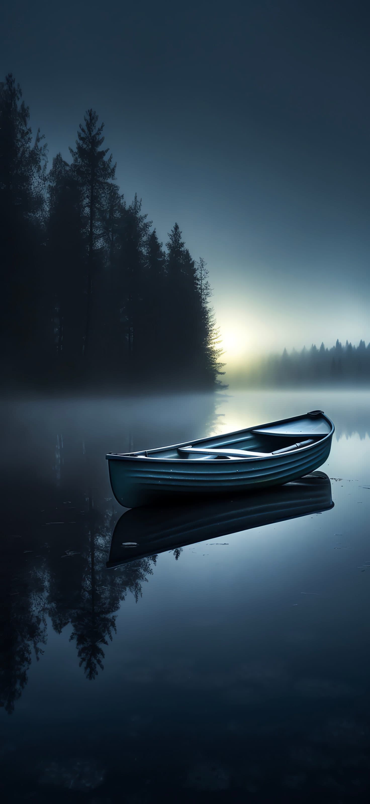 Misty Lake Boat - free phone wallpaper