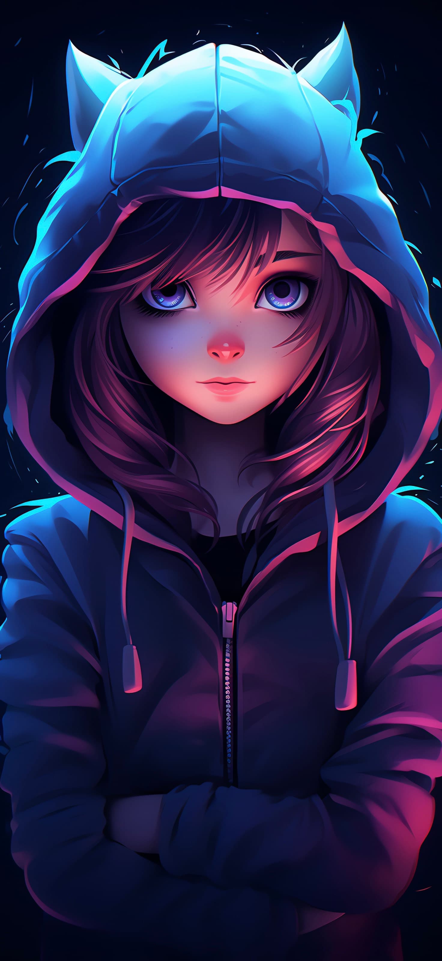 Anime Hoodie Girl - free phone wallpaper