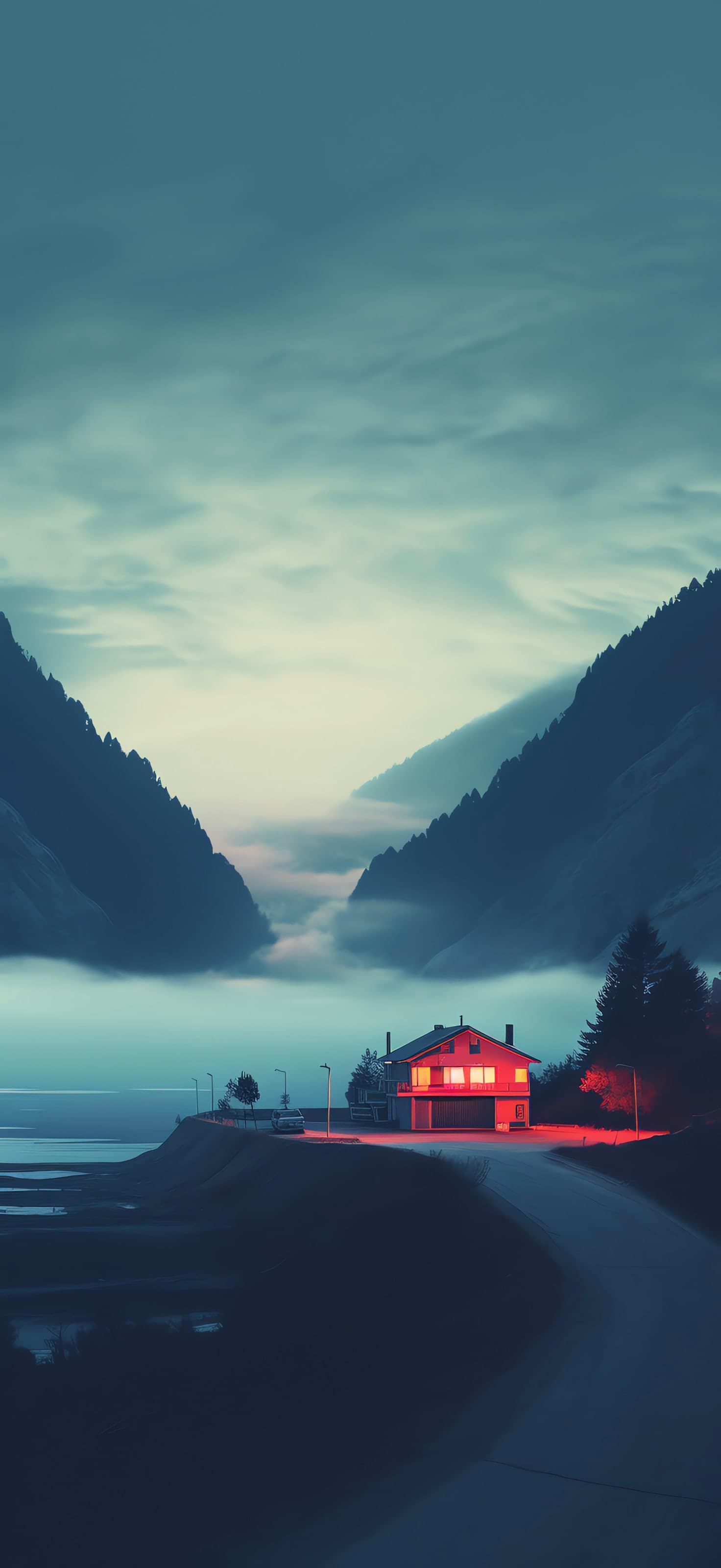 Lakeside Cabin Glow - free phone wallpaper