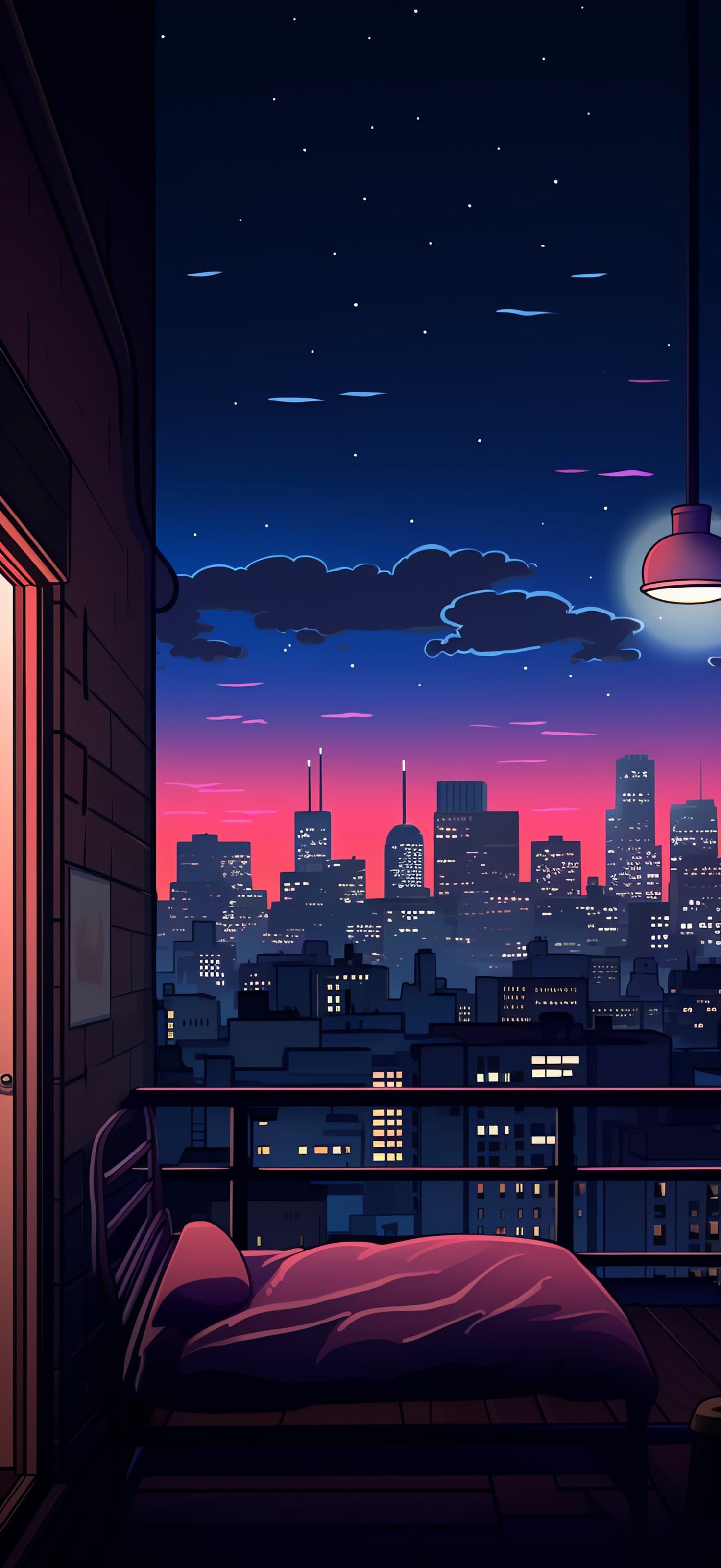 City Balcony Night - free phone wallpaper