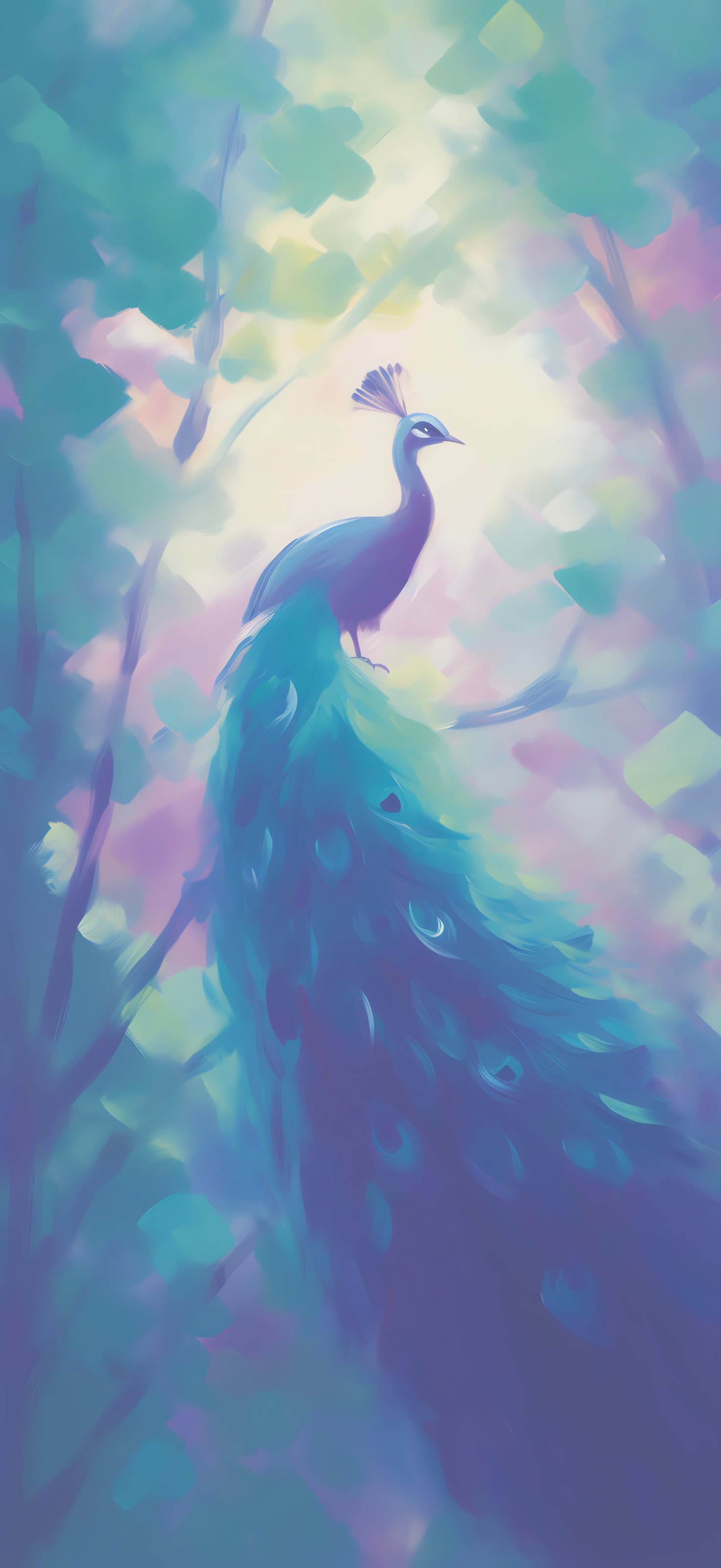 Teal Peacock Perch - free phone wallpaper