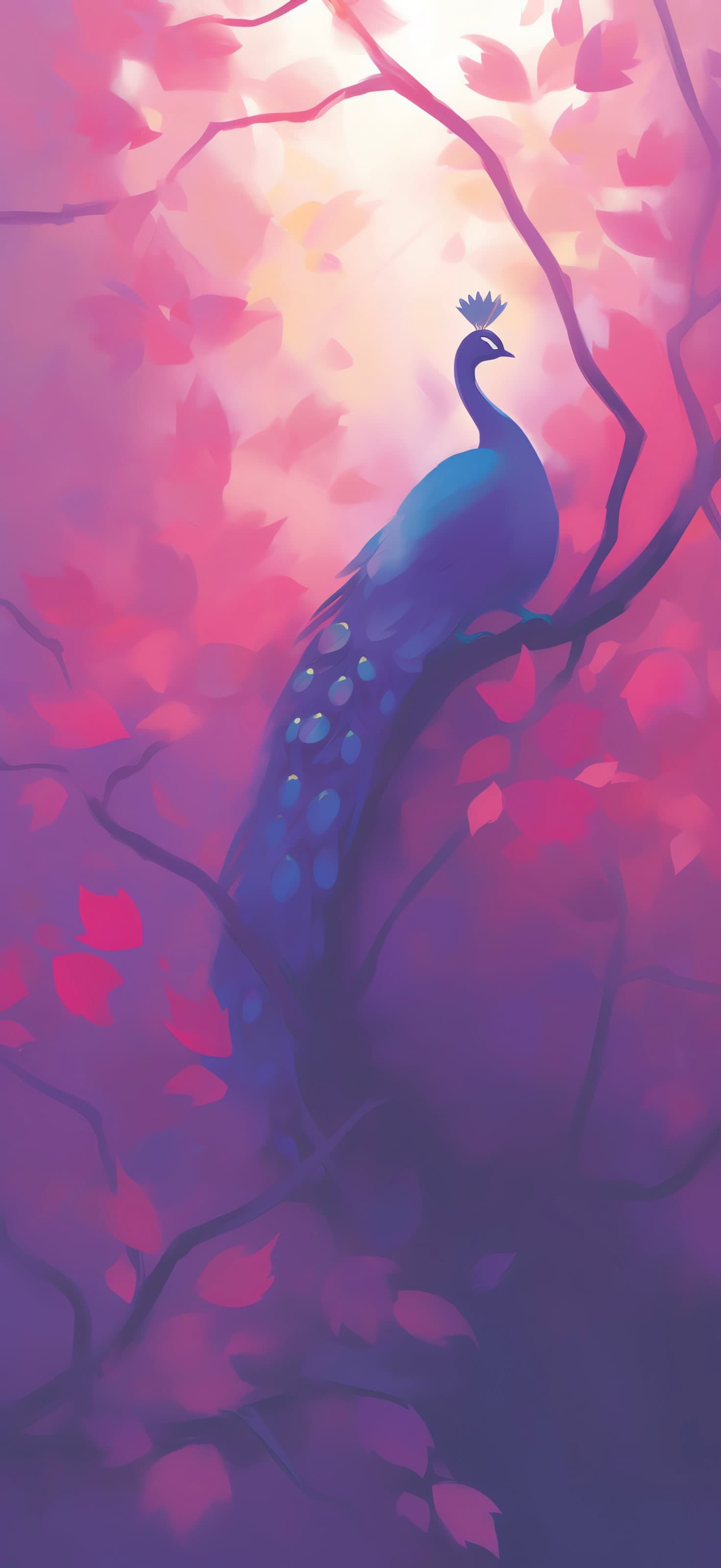Pink Peacock Branch - free phone wallpaper
