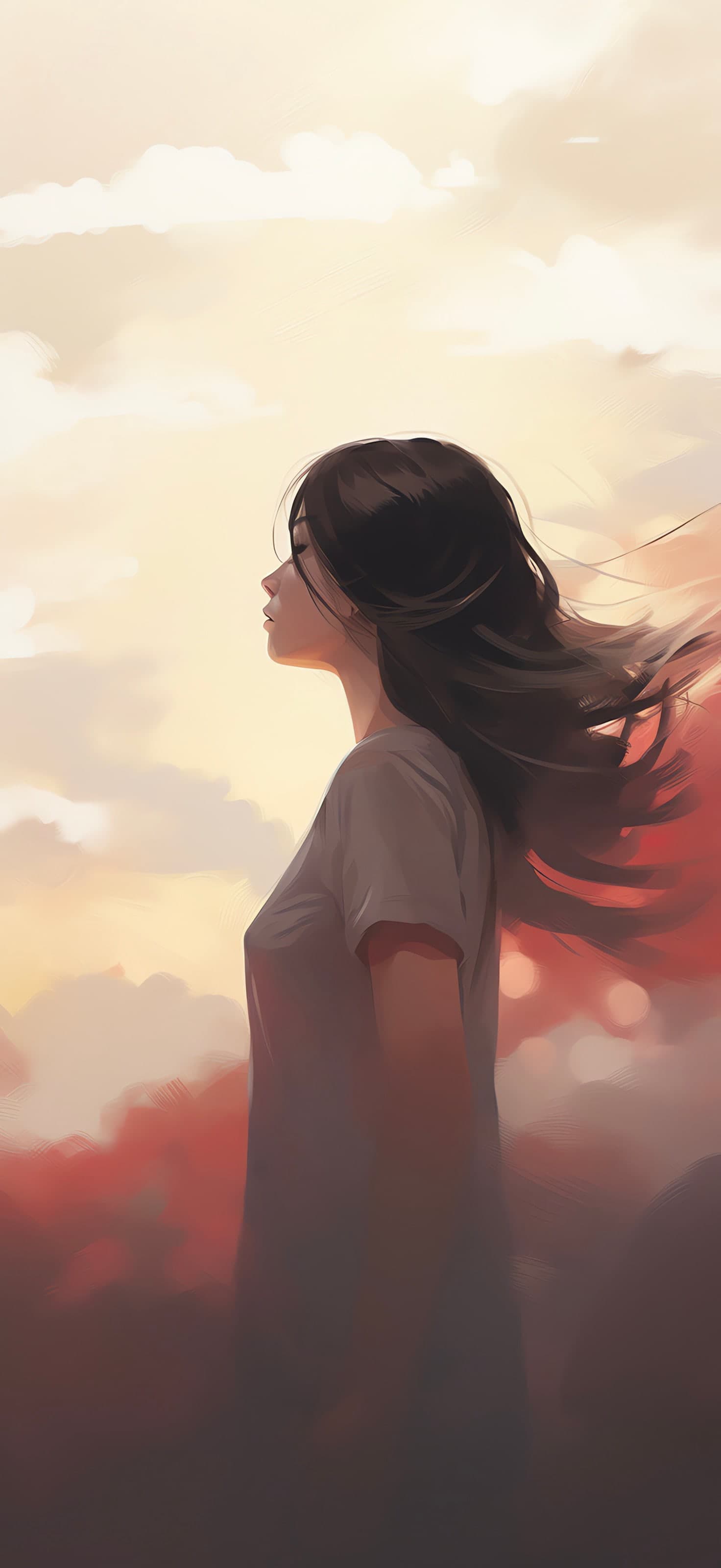 Contemplative Sunset Gaze - free phone wallpaper