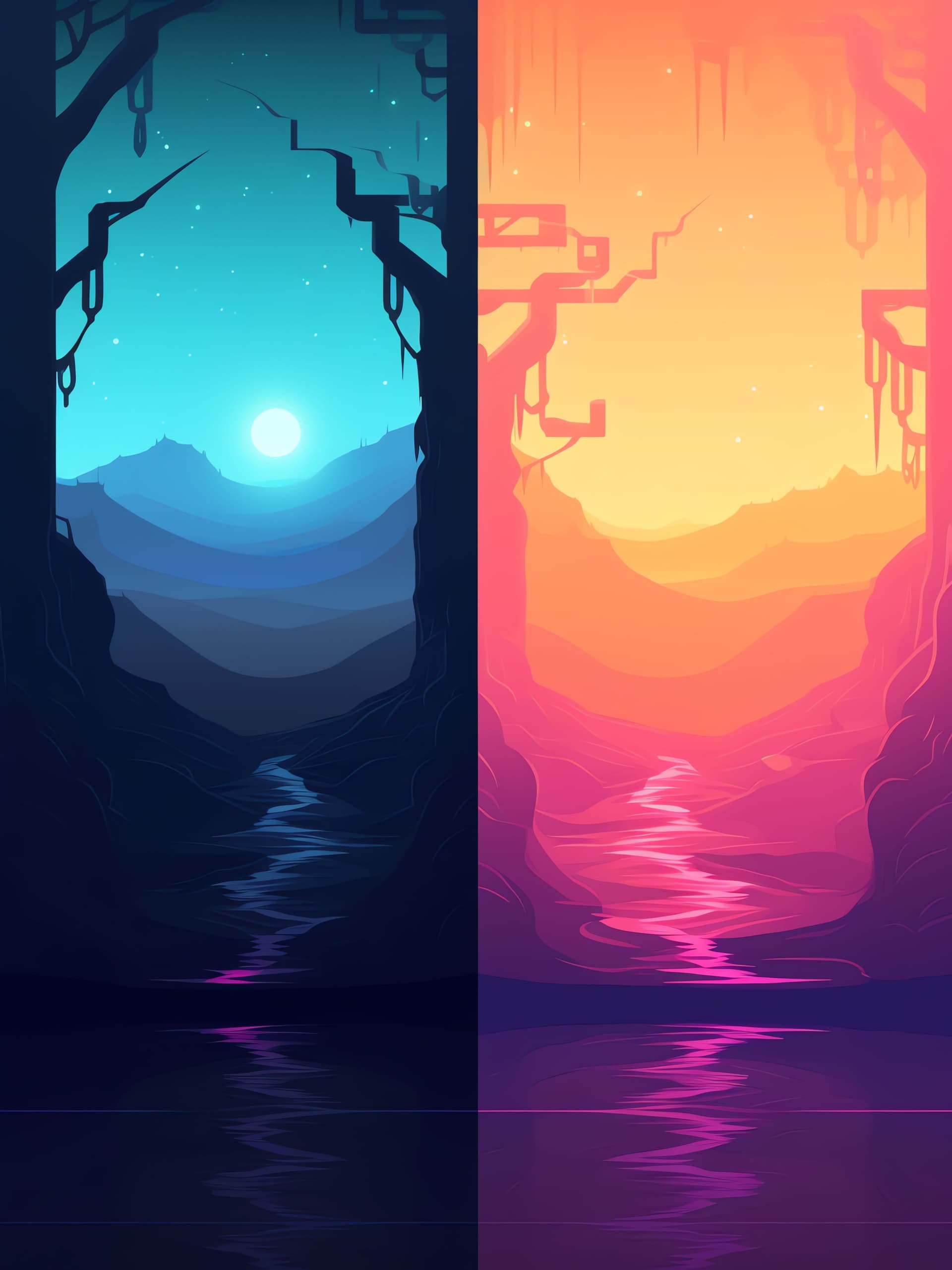 Dual Landscape Reflection - free phone wallpaper