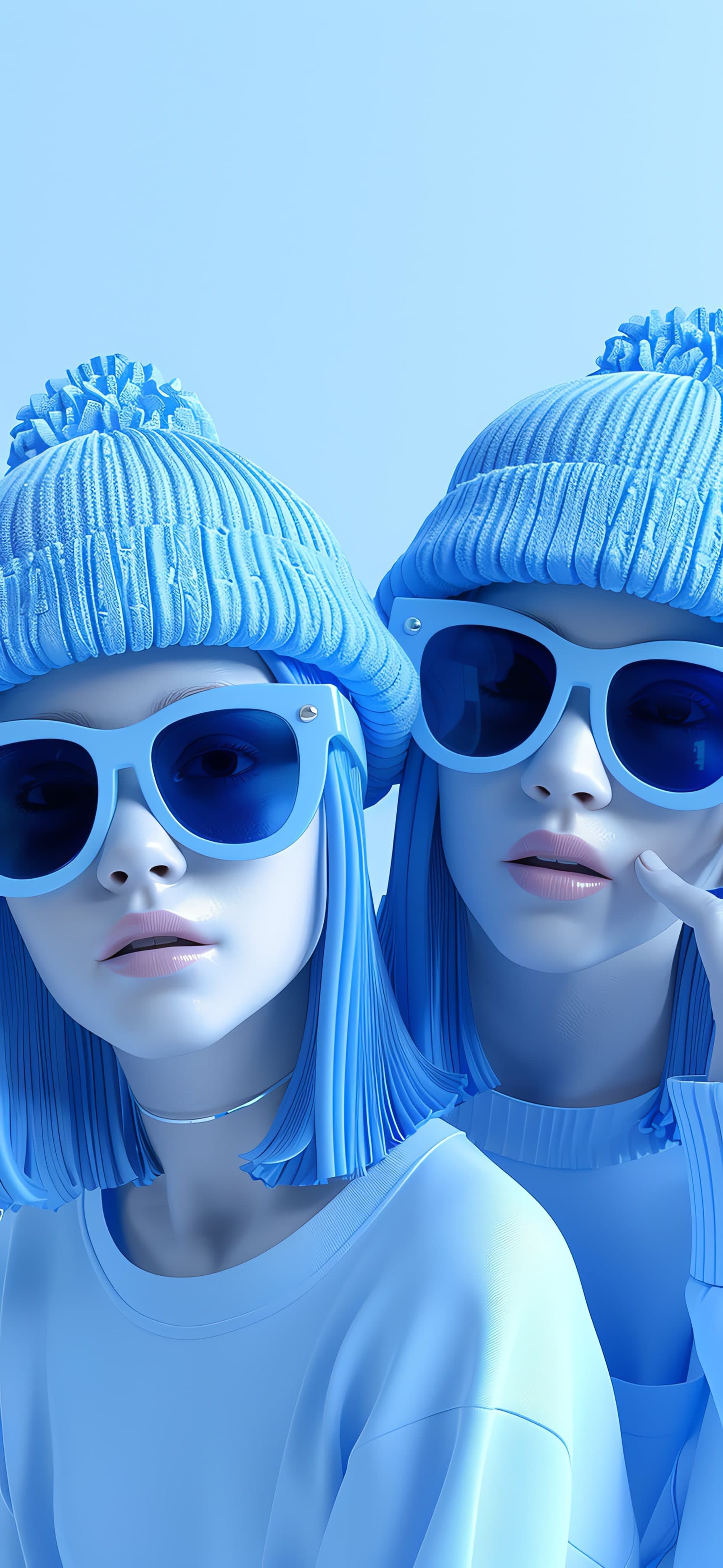Monochrome Blue Twins - free phone wallpaper