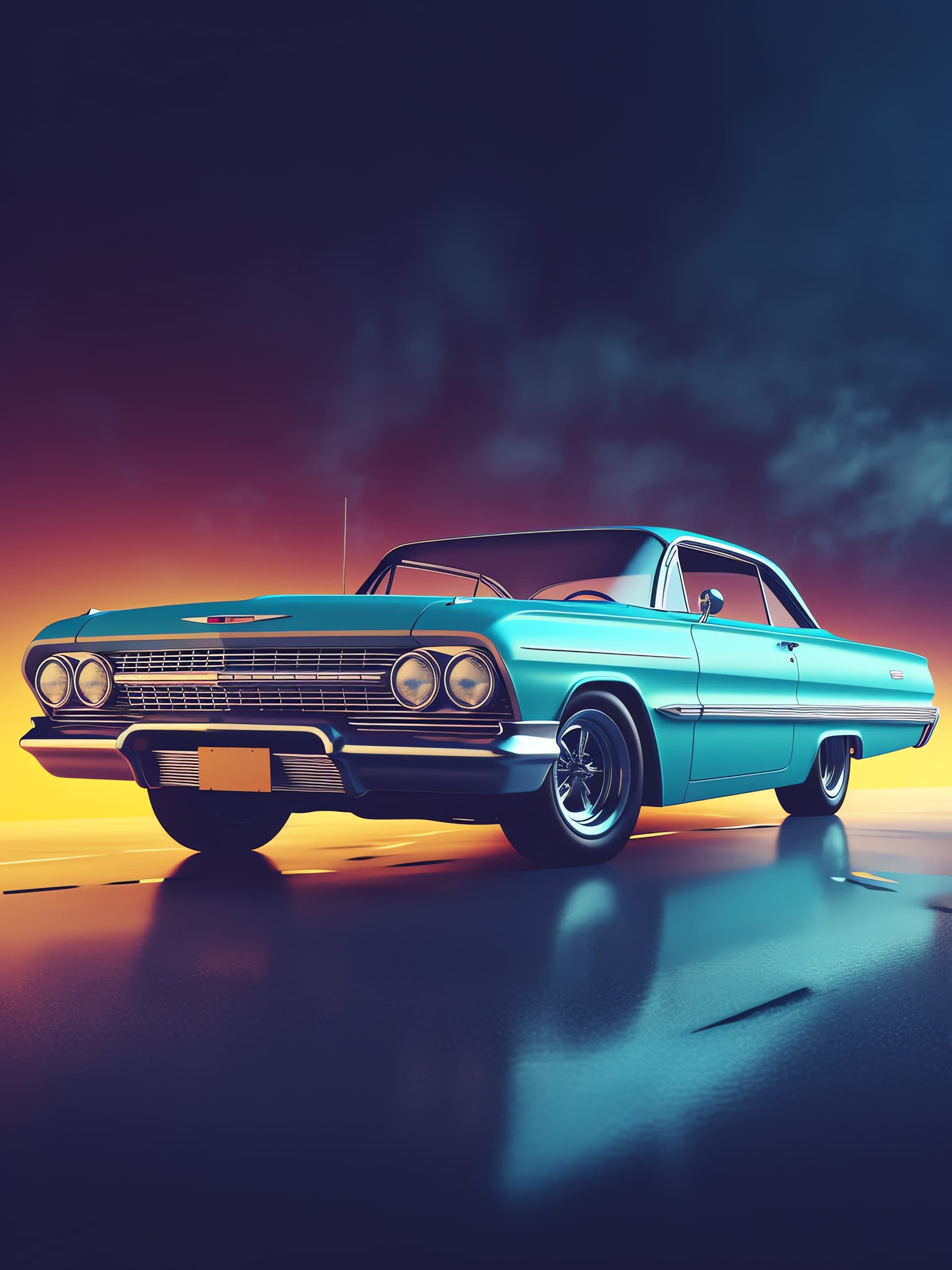 Teal Classic Car - free phone wallpaper