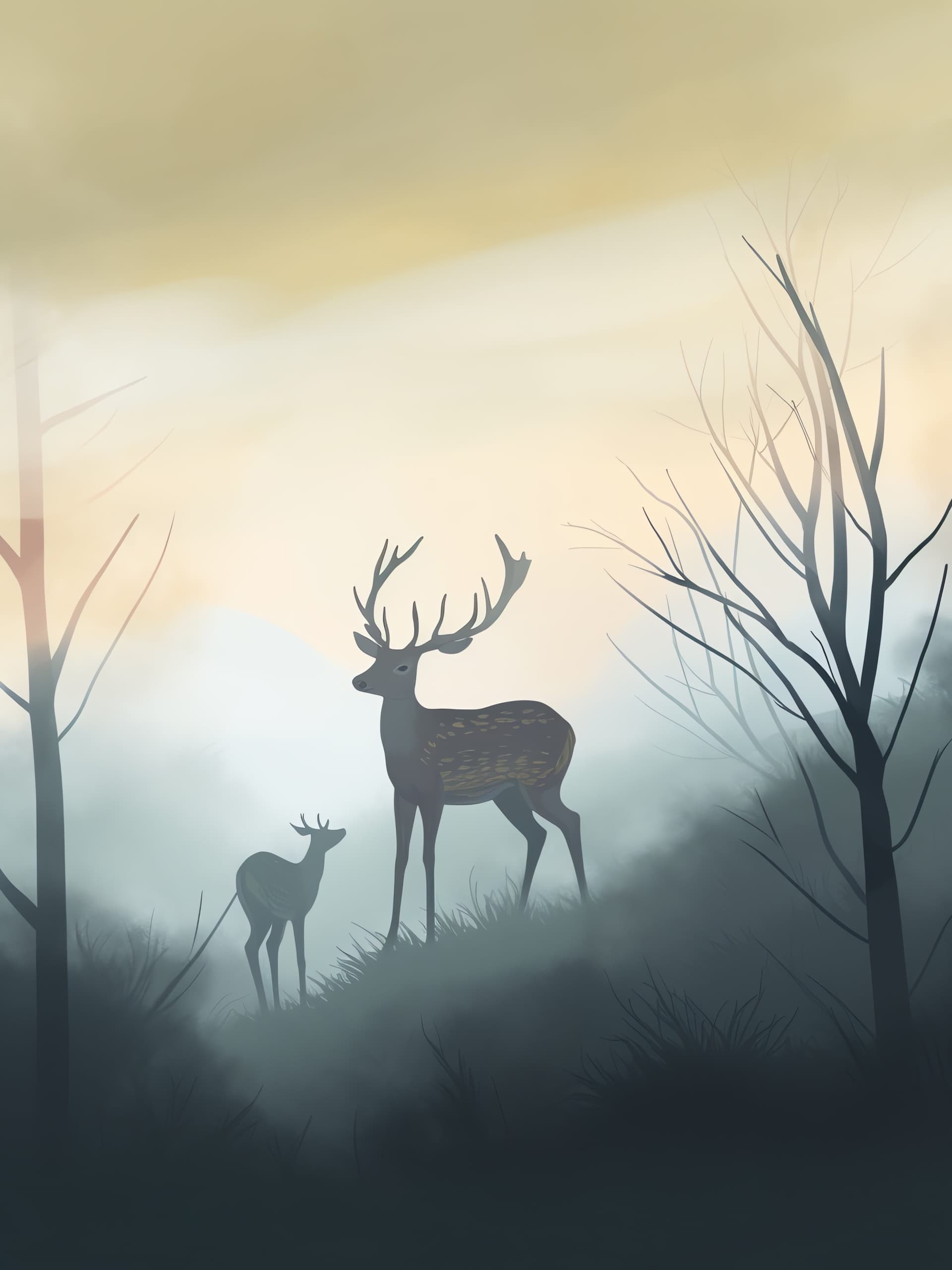 Misty Deer Scene - free phone wallpaper
