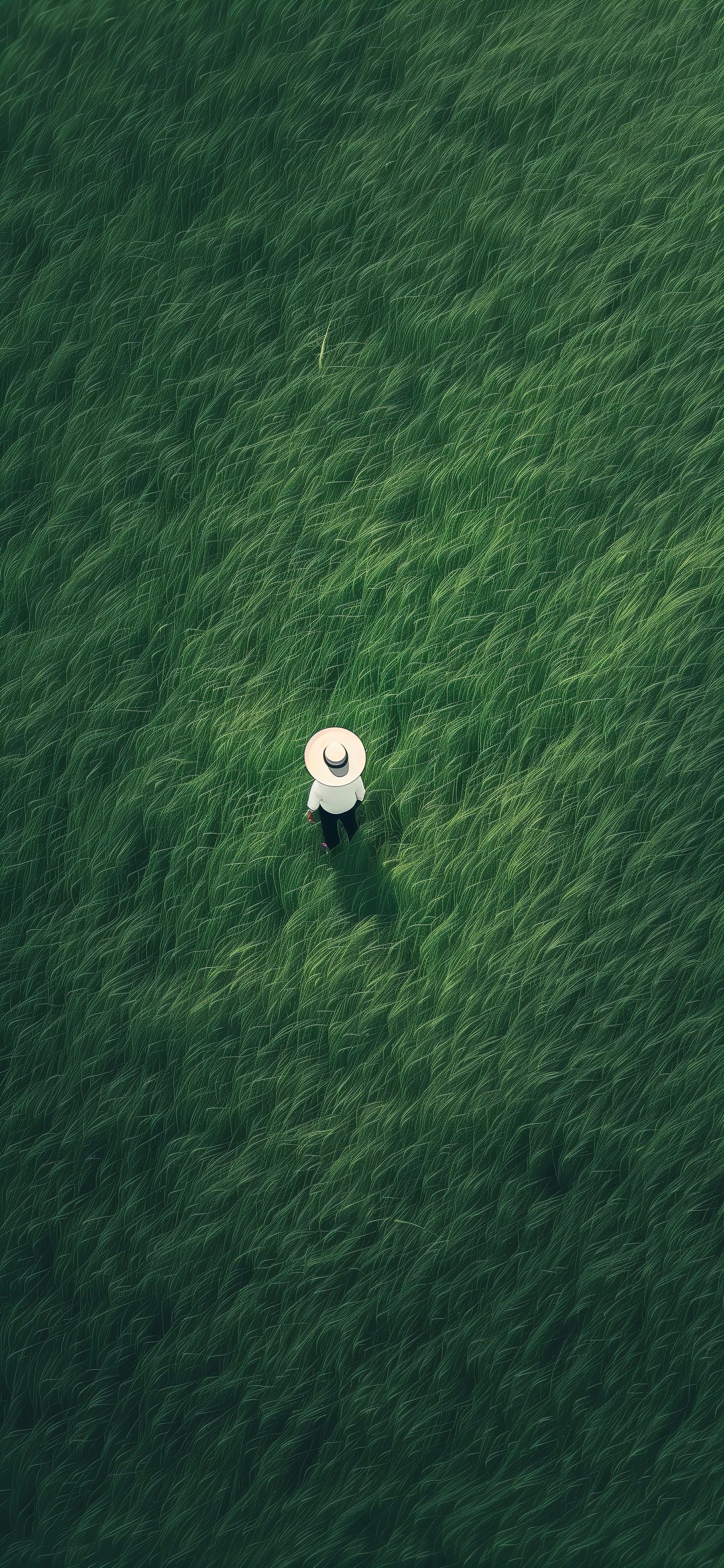 Lone Walker on Green Field - free phone wallpaper
