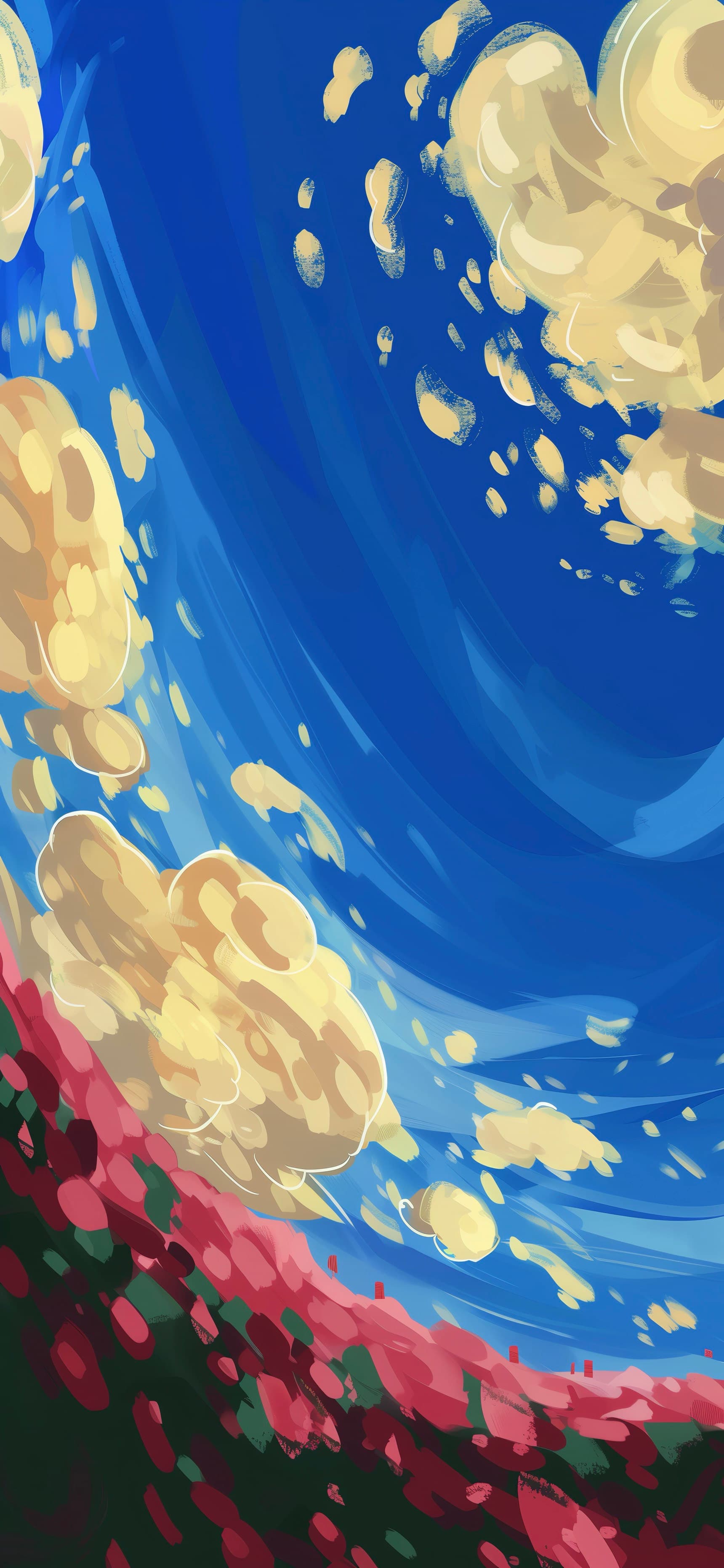 Painted Sky Over Red Blossoms - free phone wallpaper
