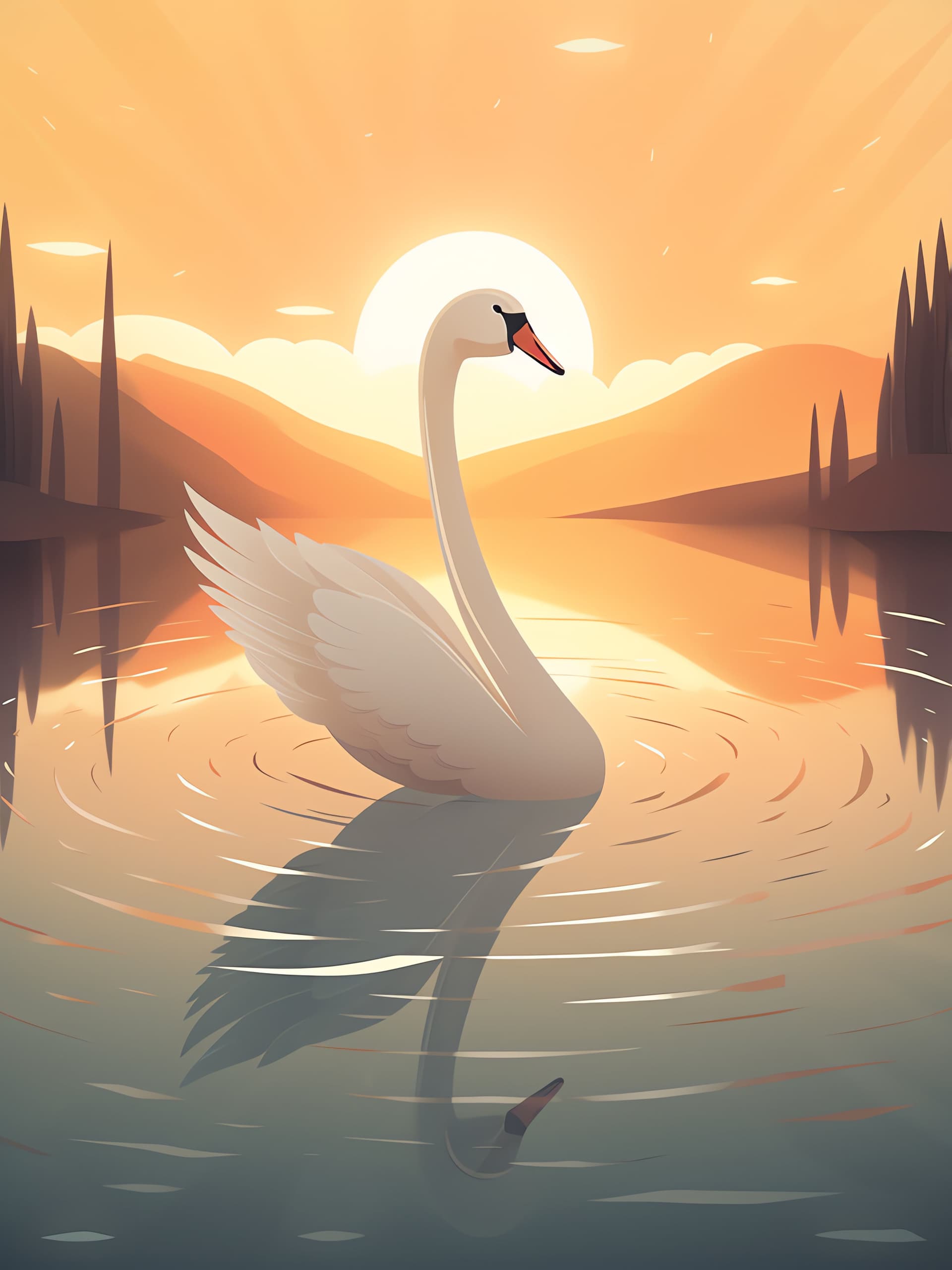 Swan Sunset Serenity - free phone wallpaper
