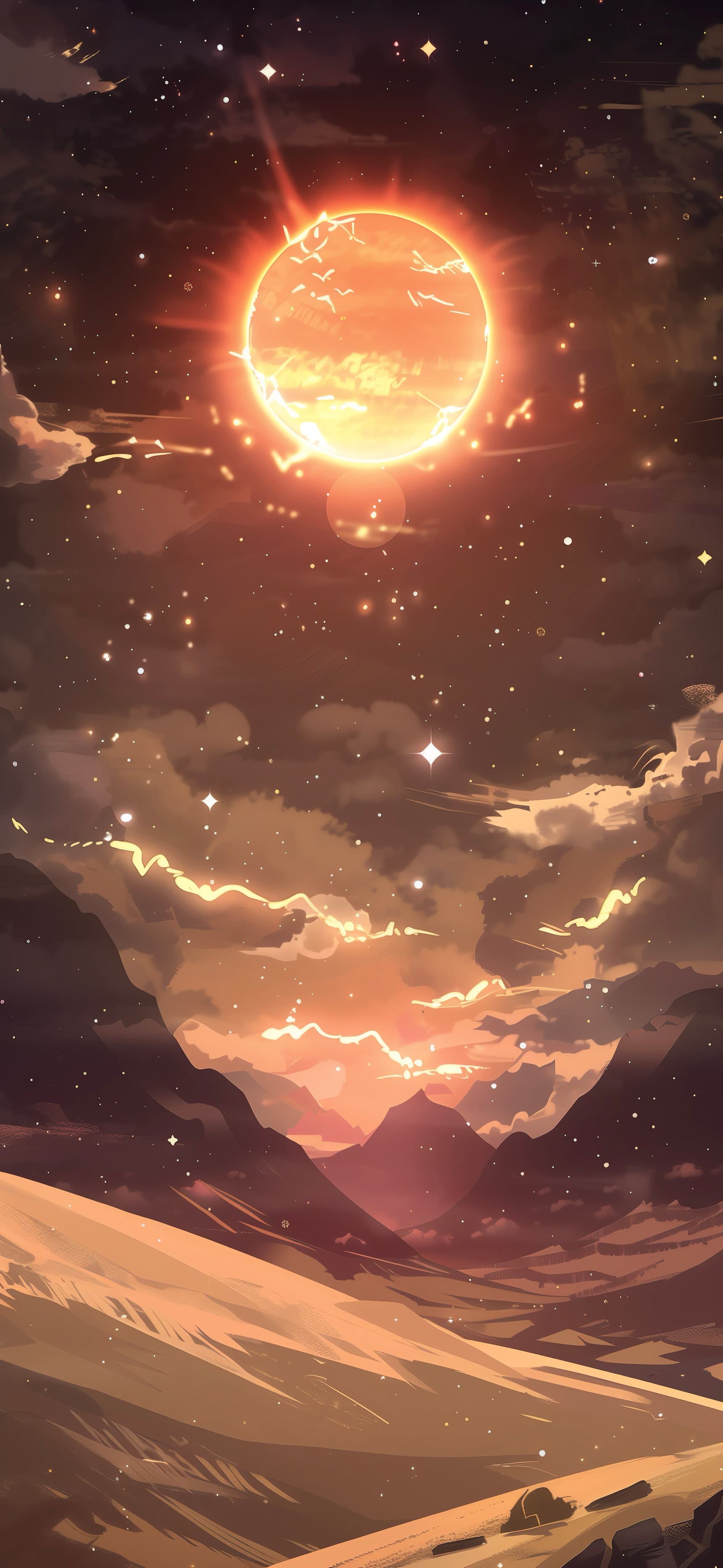 Sun Above Alien Hills - free phone wallpaper