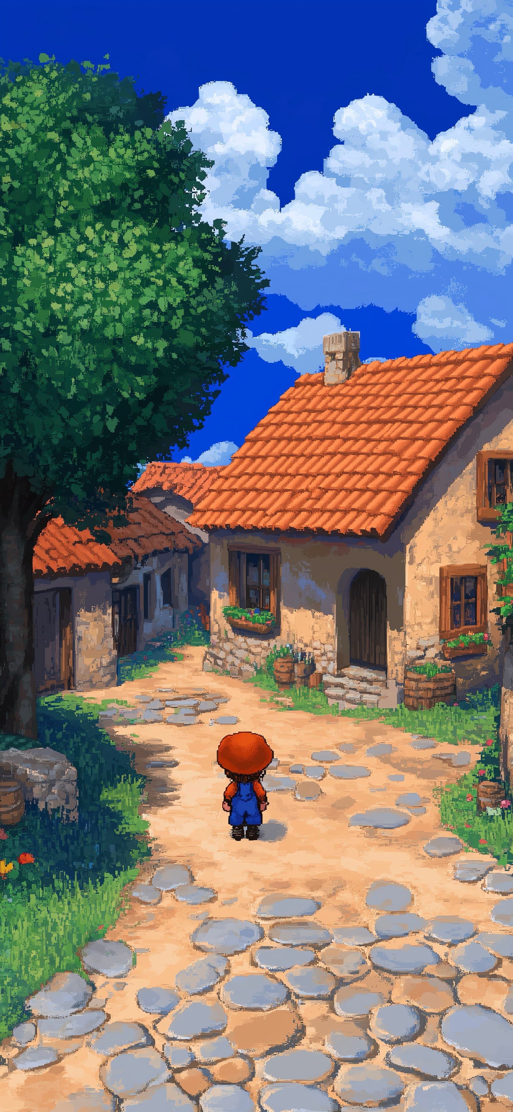 Pixel Village Walk - free phone wallpaper