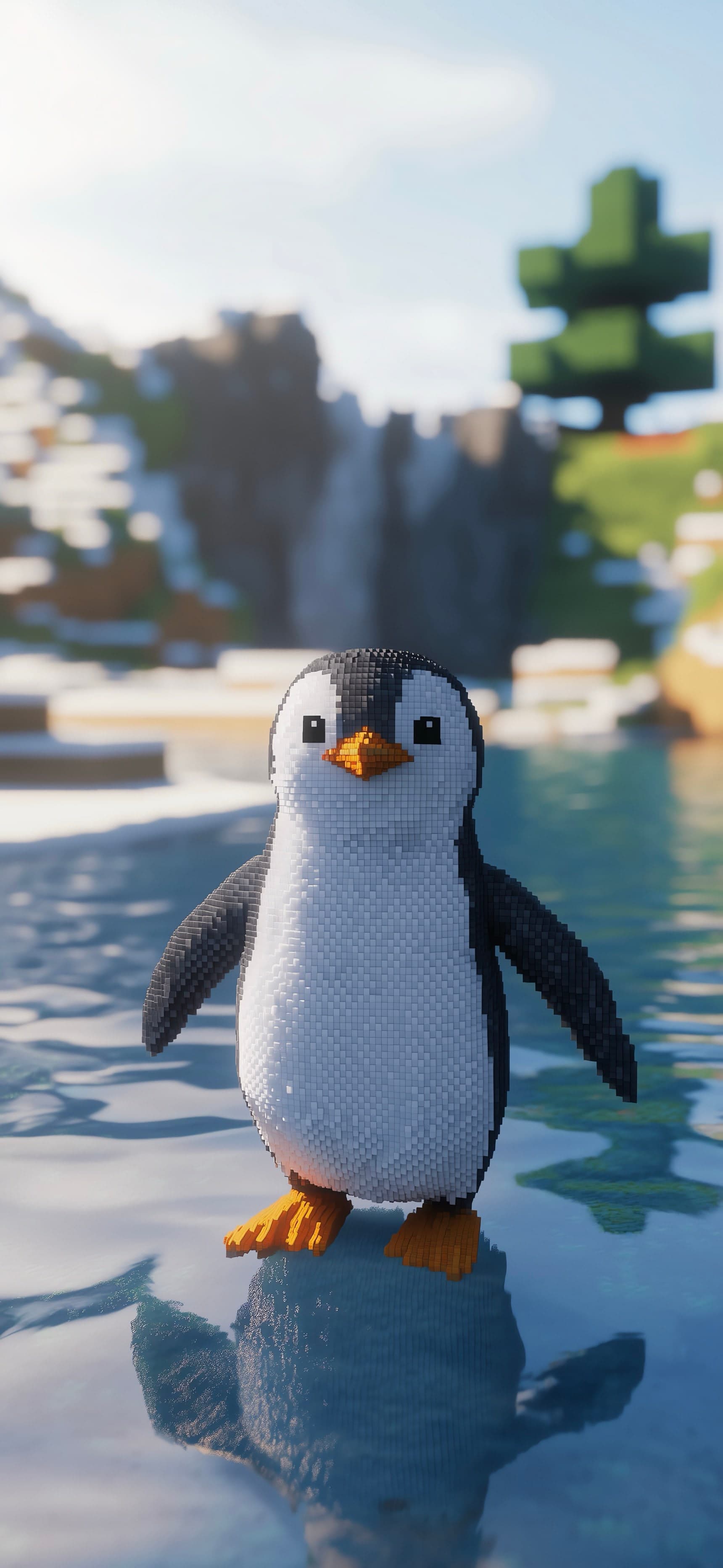 Blocky Penguin Vibes - free phone wallpaper