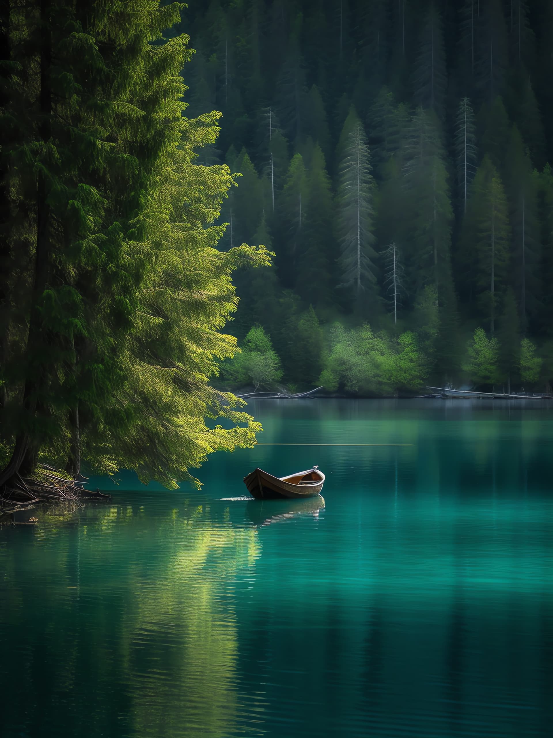 Tranquil Lake Boat - free phone wallpaper