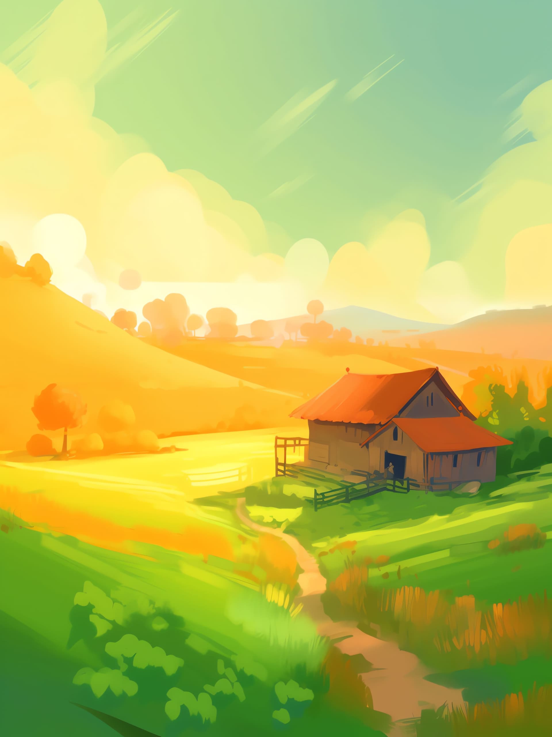 Painted Countryside Vista - free phone wallpaper