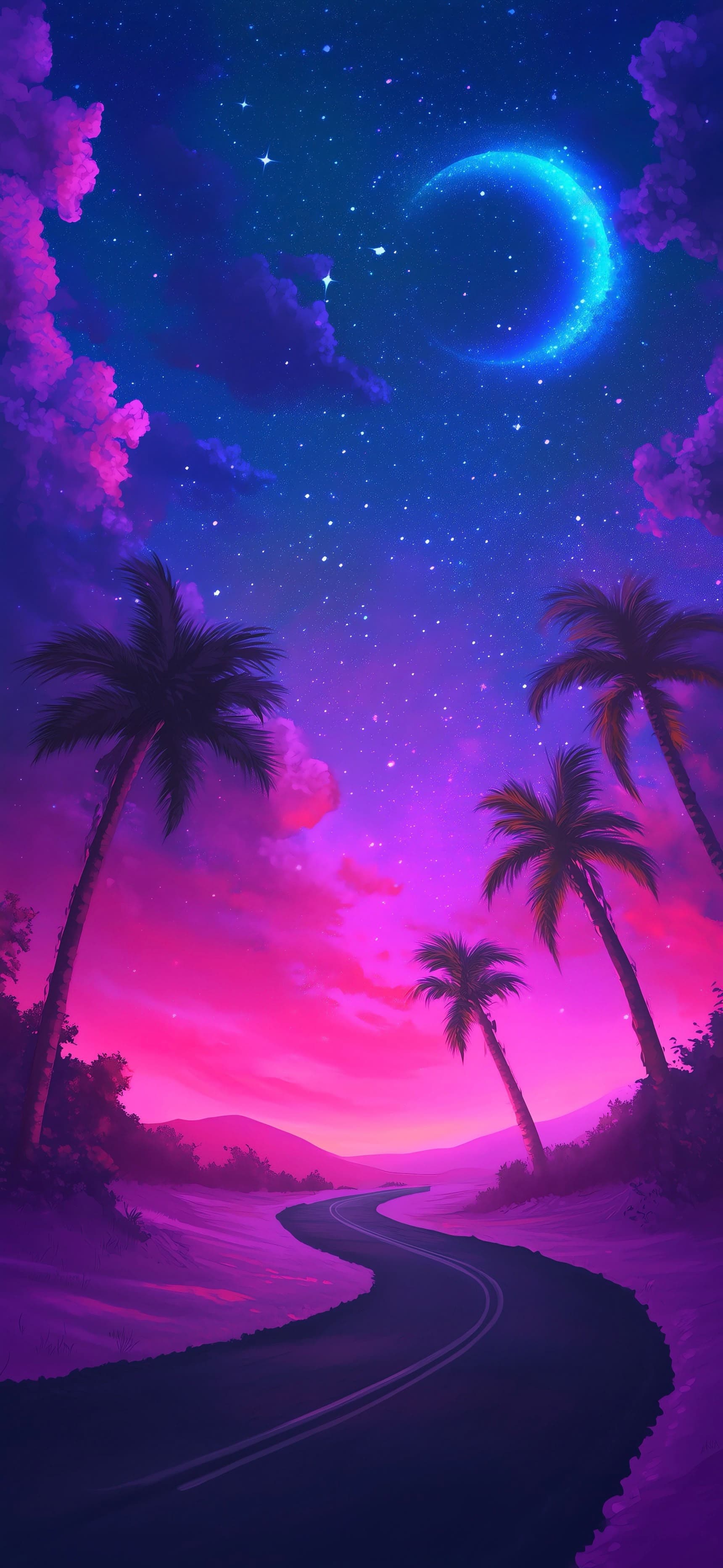 Moonlight Road Escape - free phone wallpaper