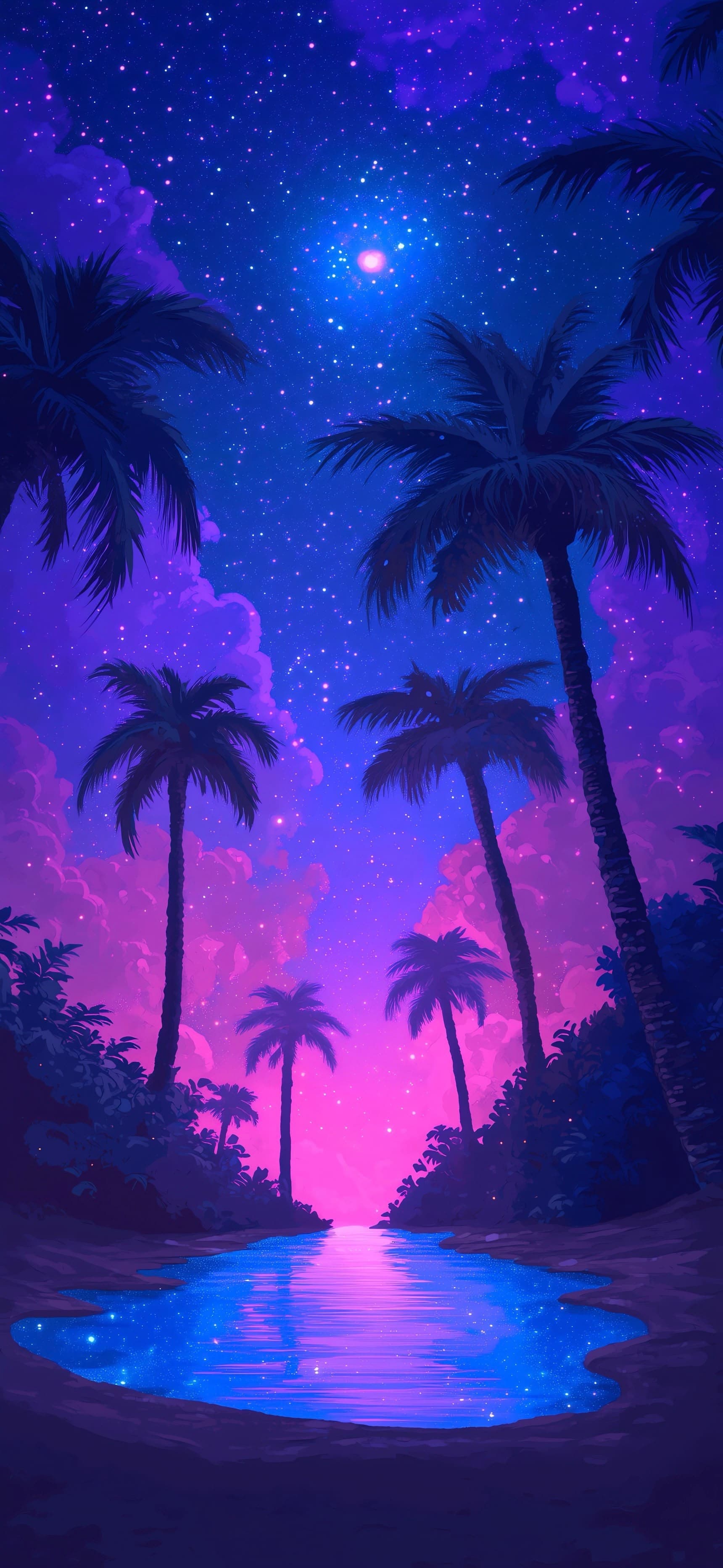 Moonlit Lagoon Path - free phone wallpaper
