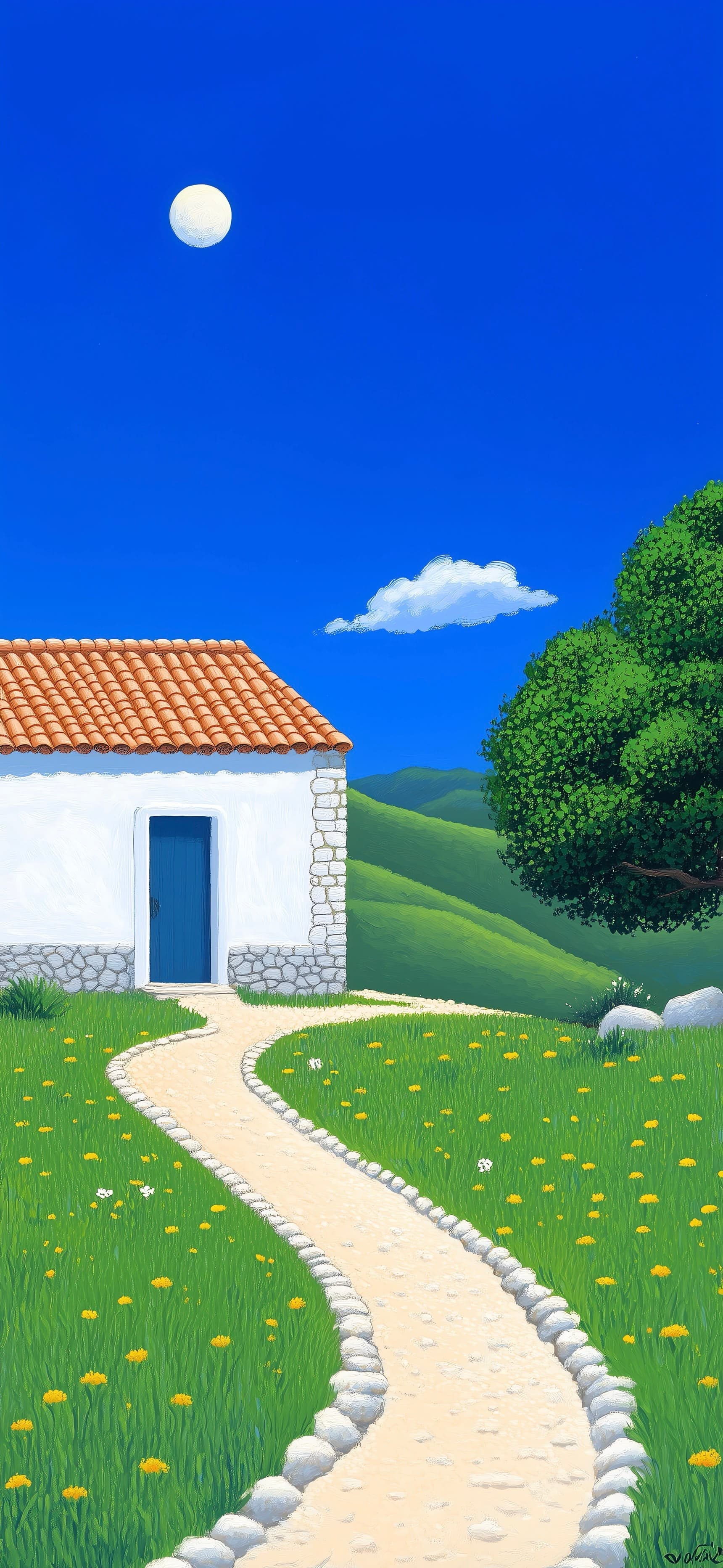 White Cottage Path - free phone wallpaper