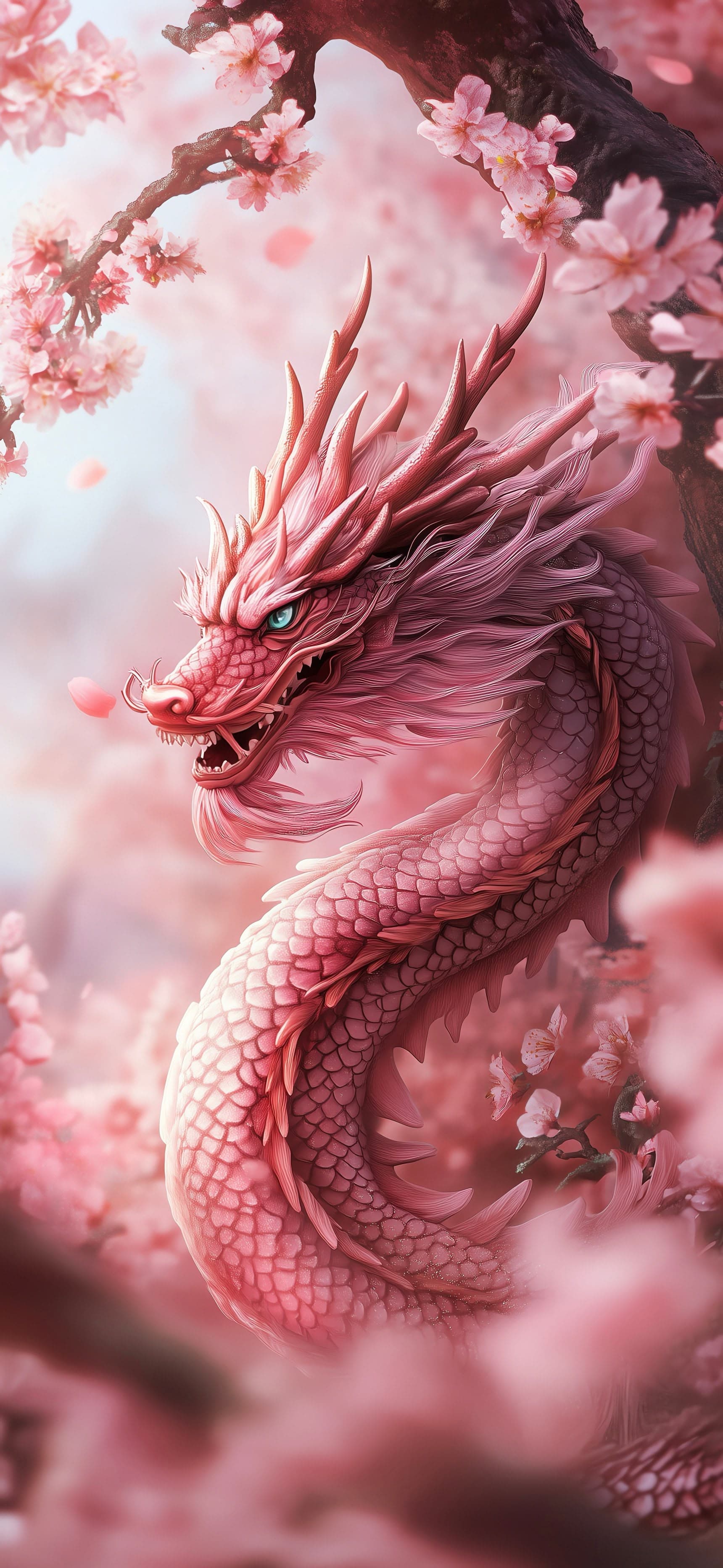Sakura Sky Dragon - free phone wallpaper