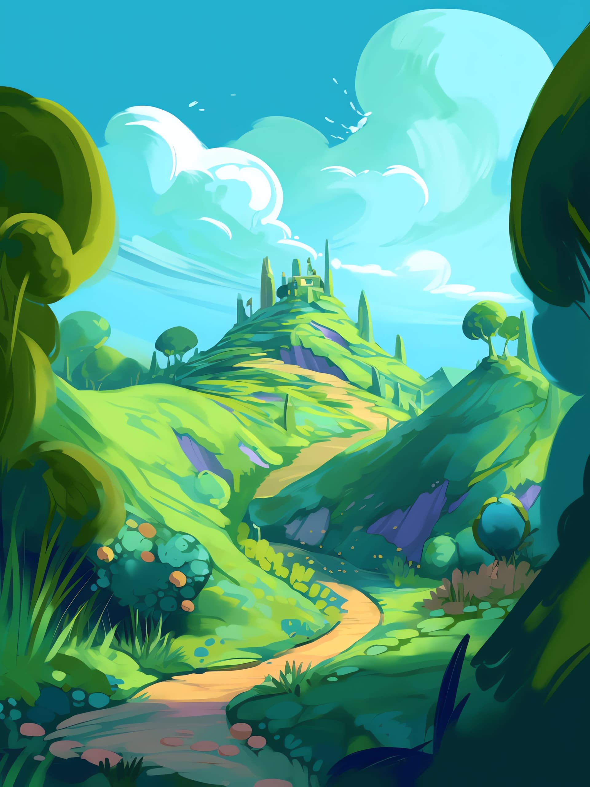 Cartoon Green Valley - free phone wallpaper
