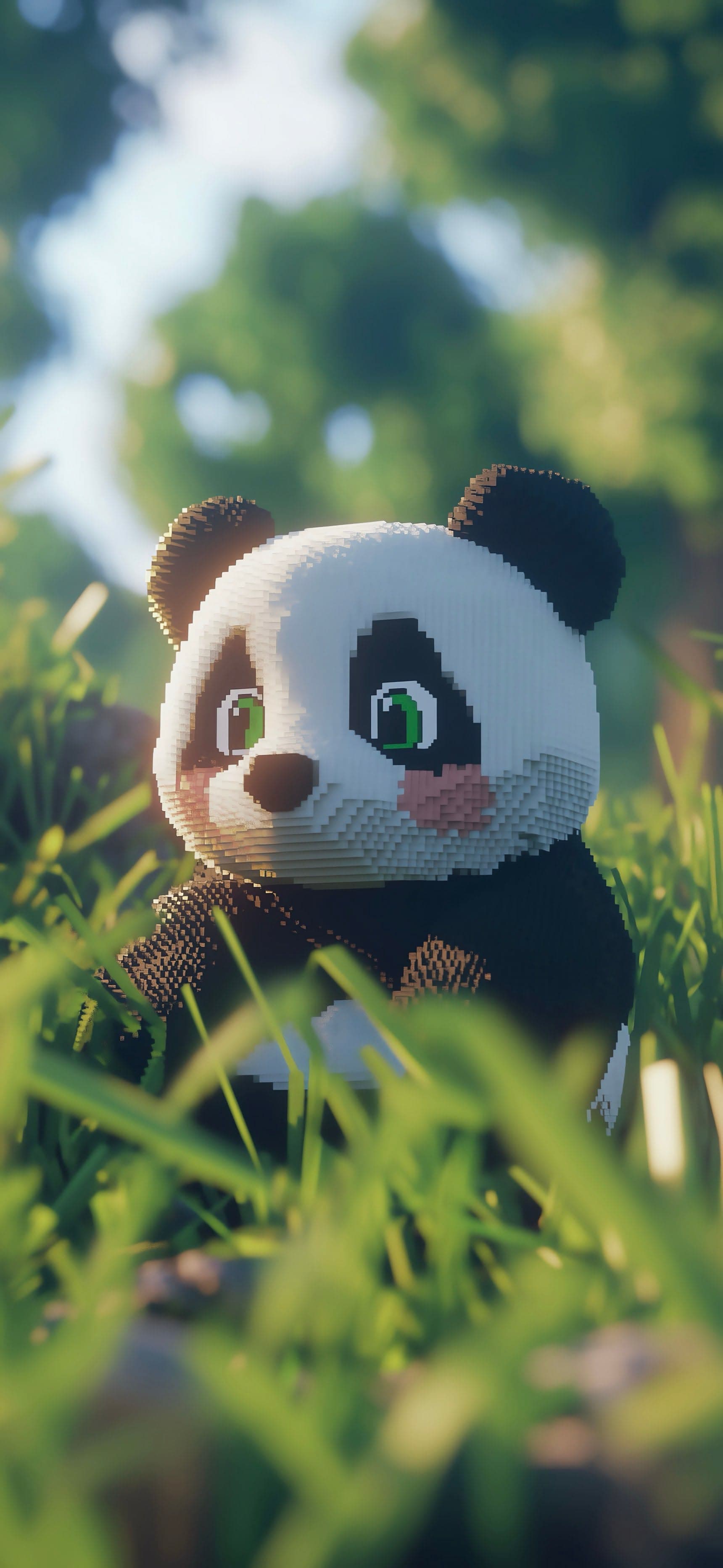 Shy Pixel Panda - free phone wallpaper