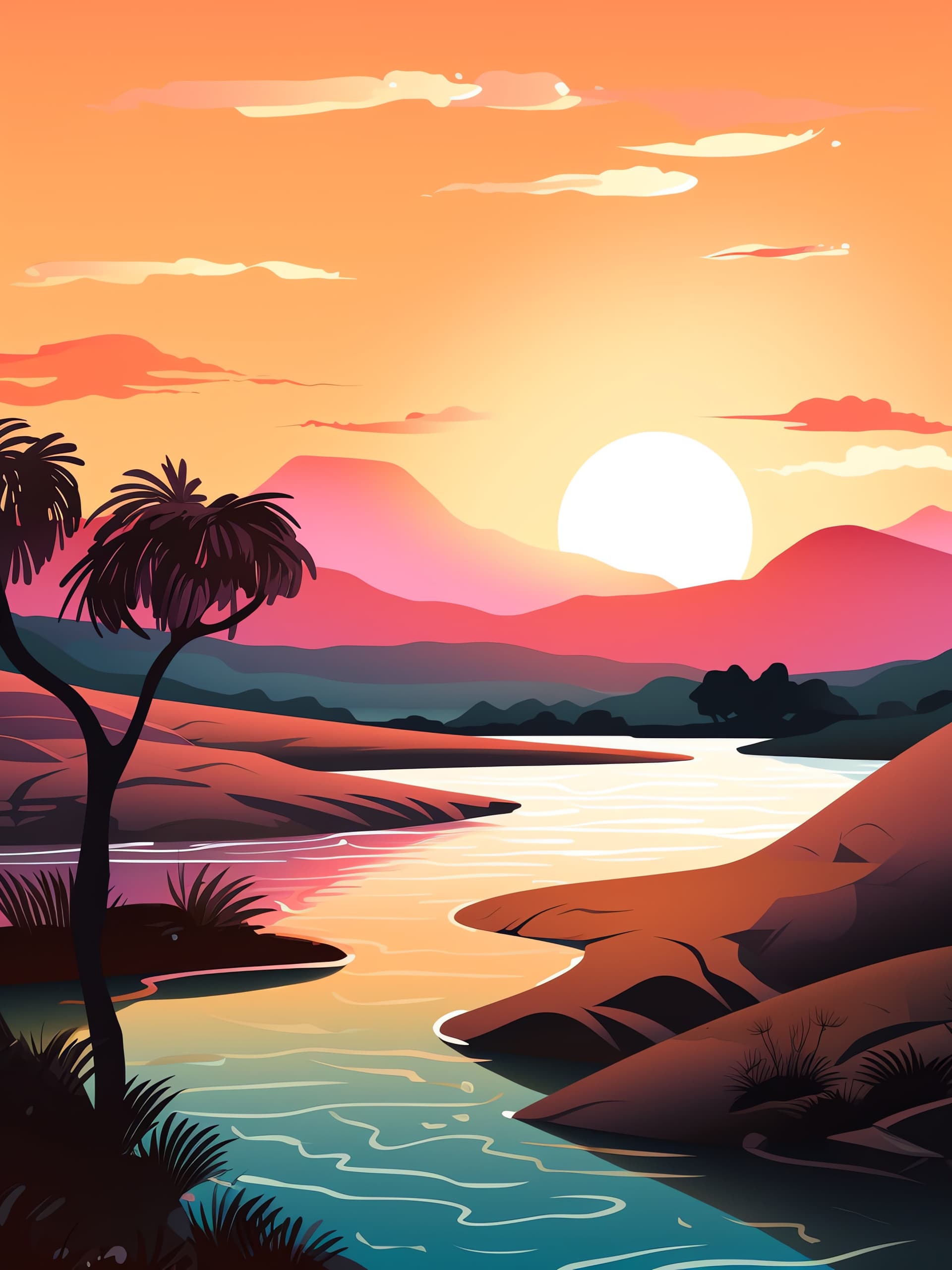 Sunset River Serenity - free phone wallpaper