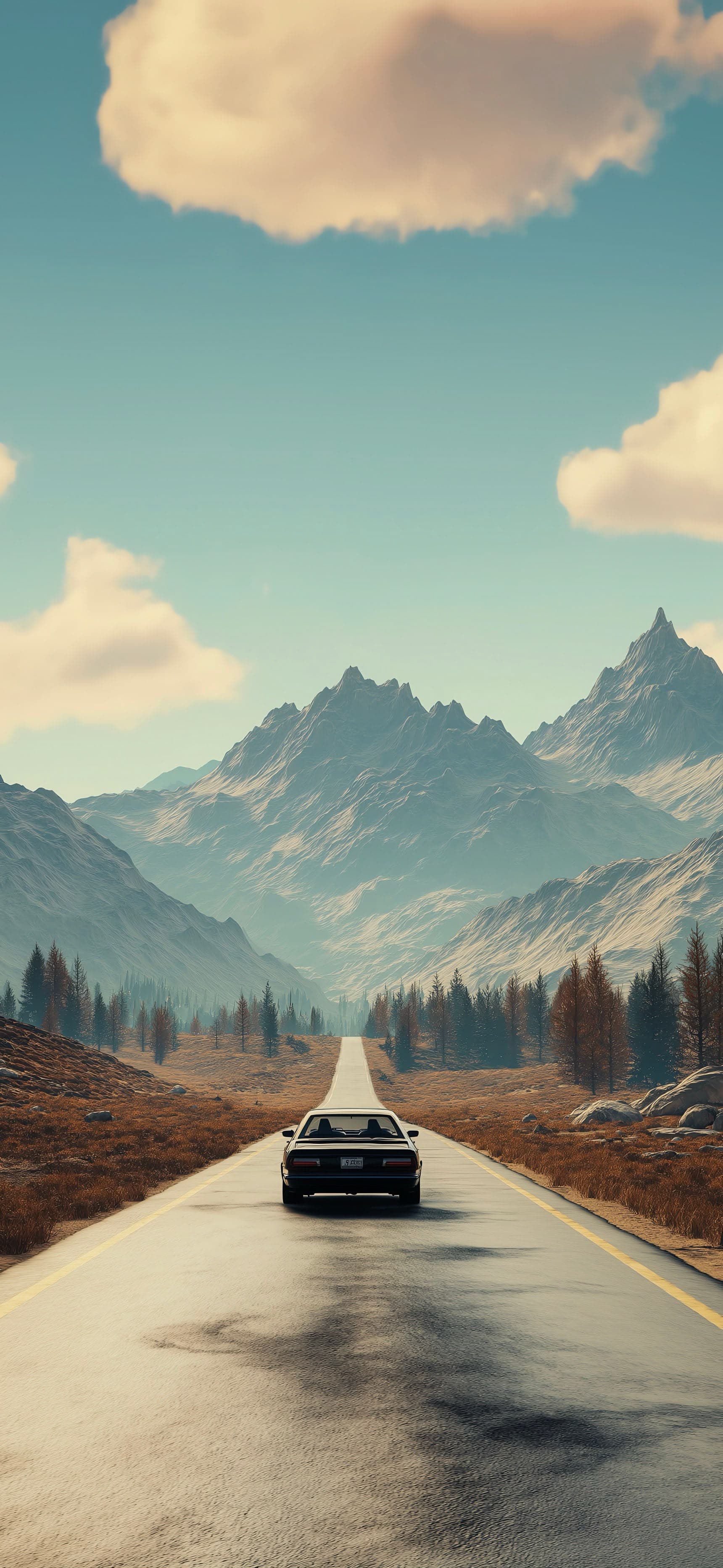 Lone Drive Through Peaks - free phone wallpaper