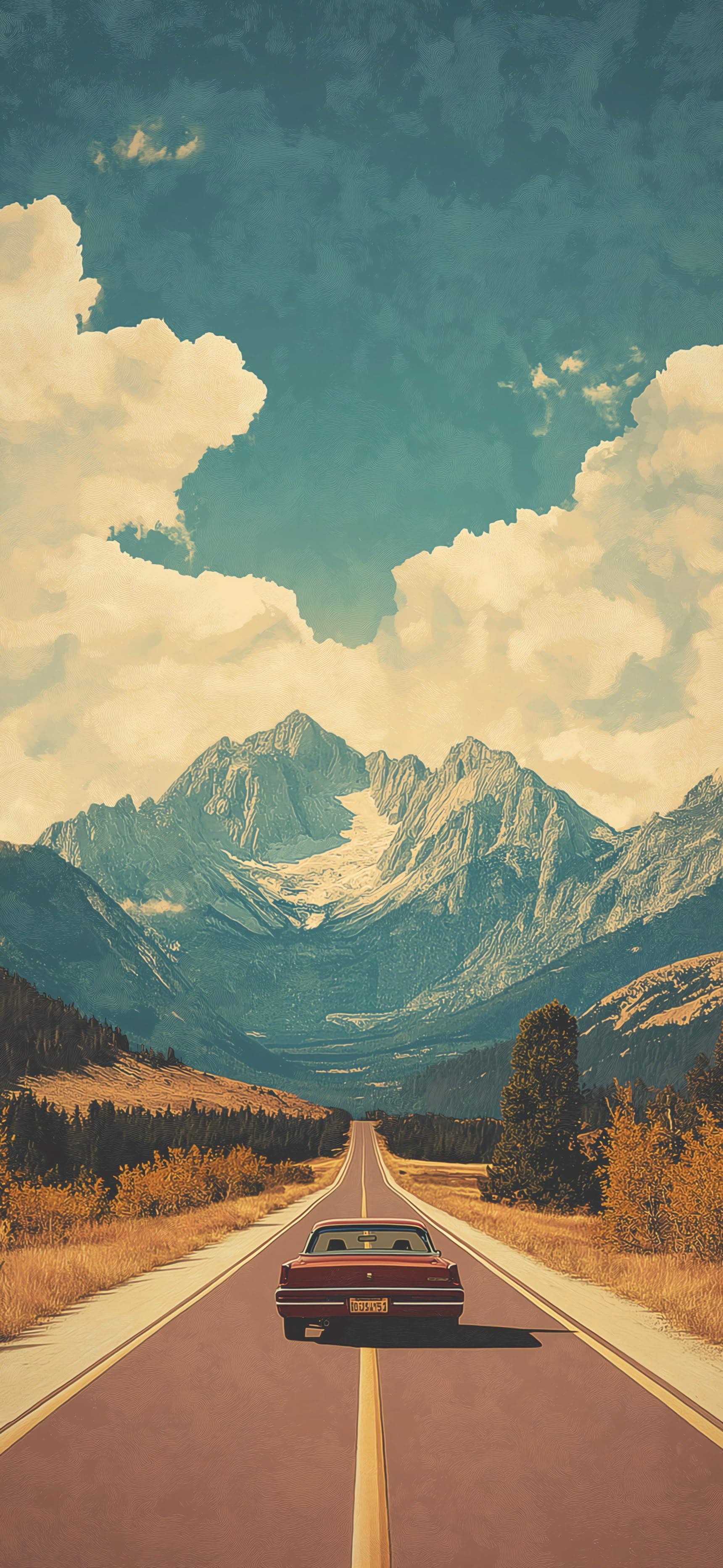 Retro Roadtrip Mountains - free phone wallpaper