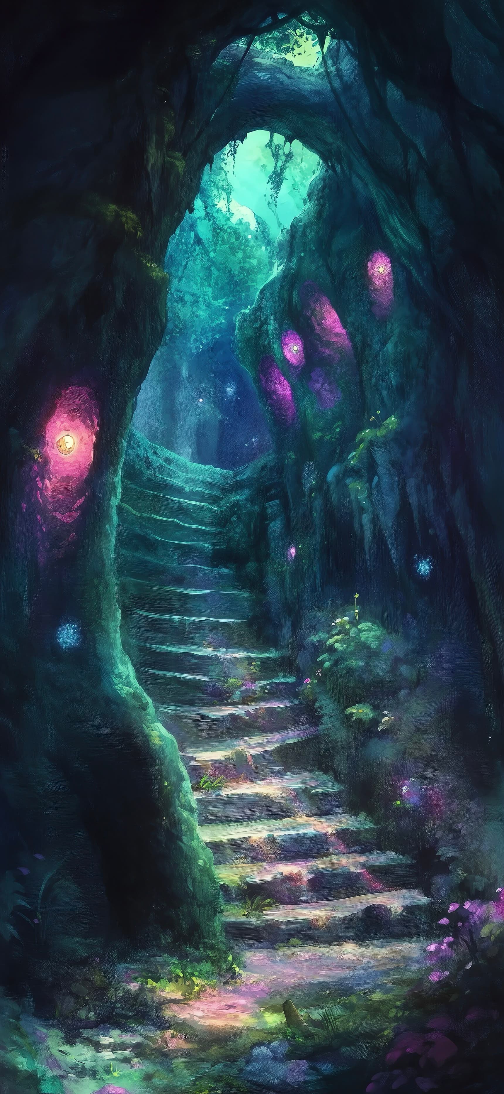 Neon Cavern Stairway 2 - free phone wallpaper