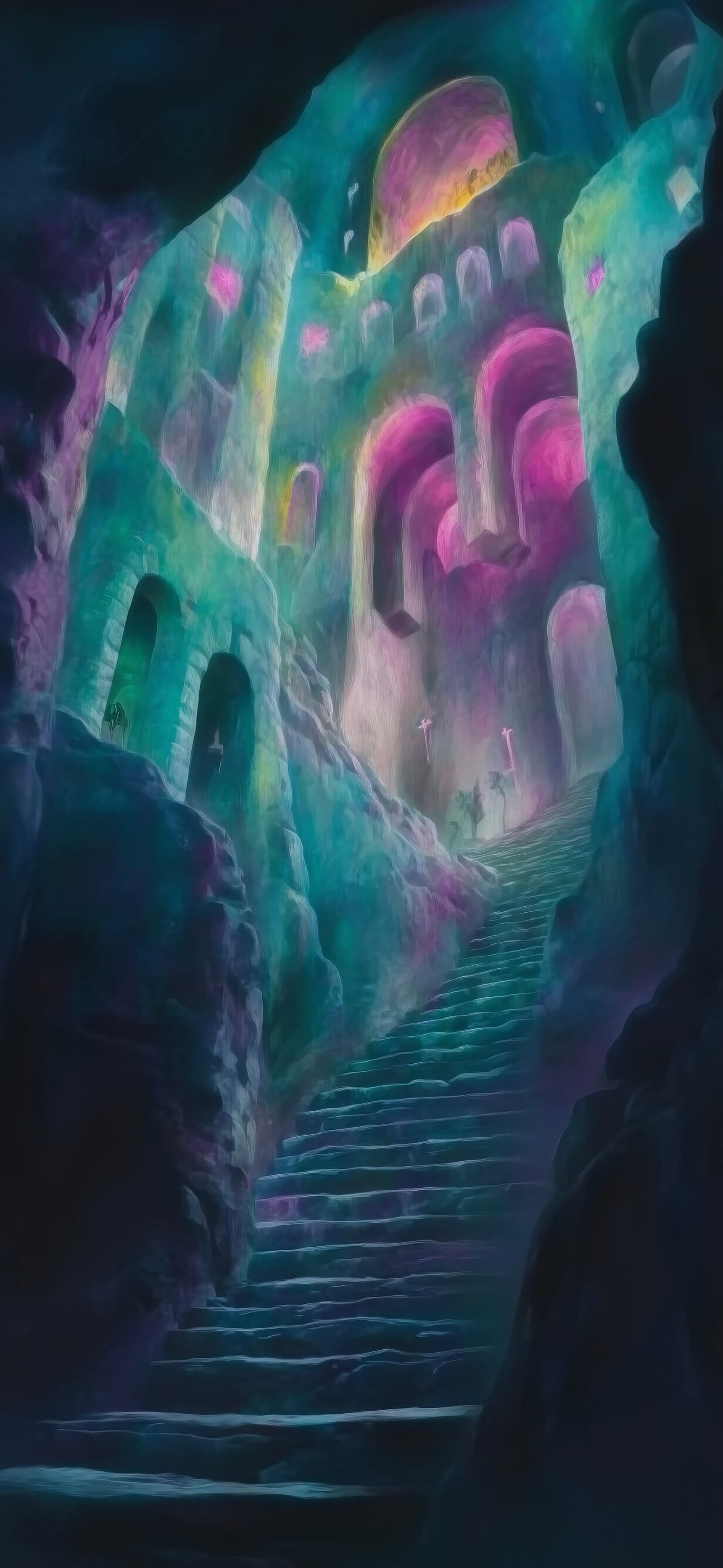 Neon Cavern Stairway - free phone wallpaper