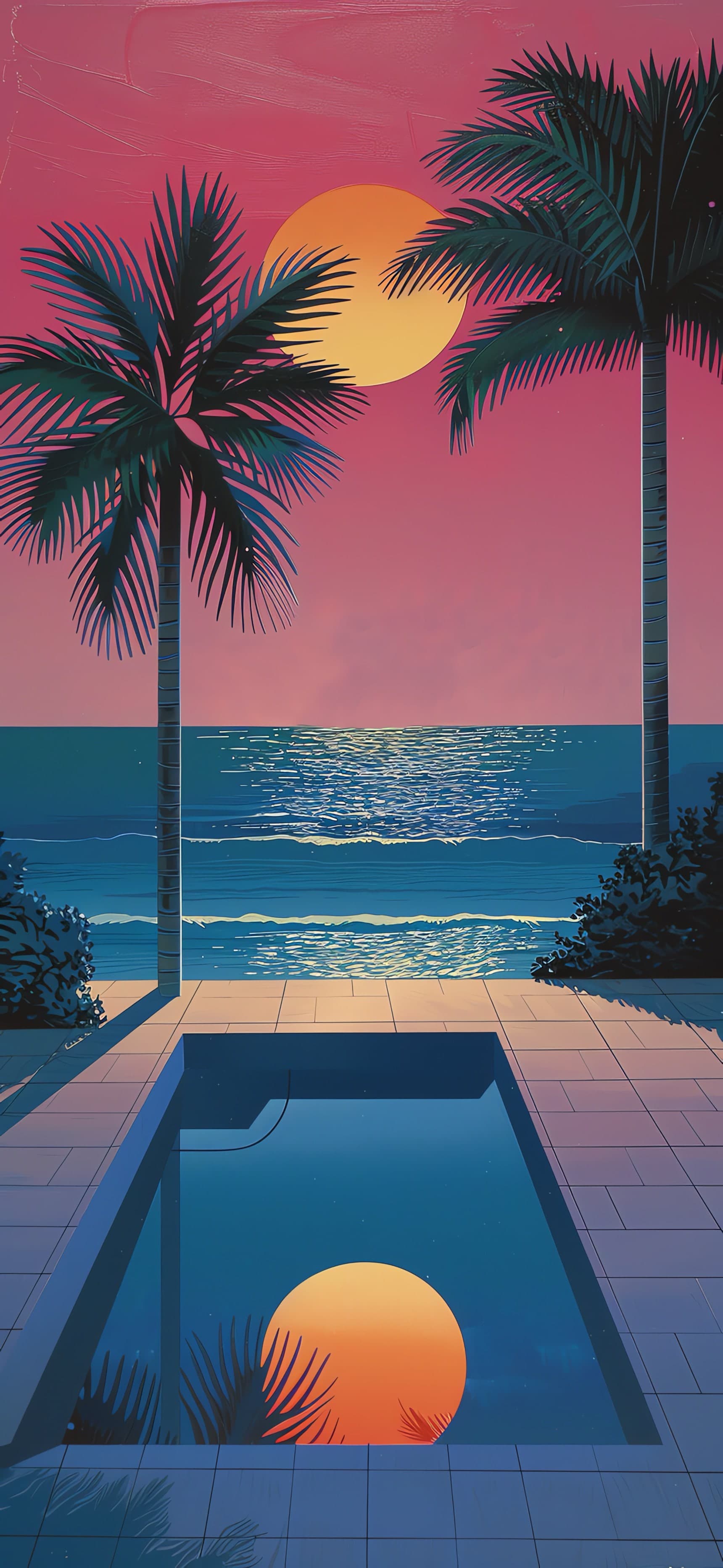 Tropical Pool Sunset - free phone wallpaper