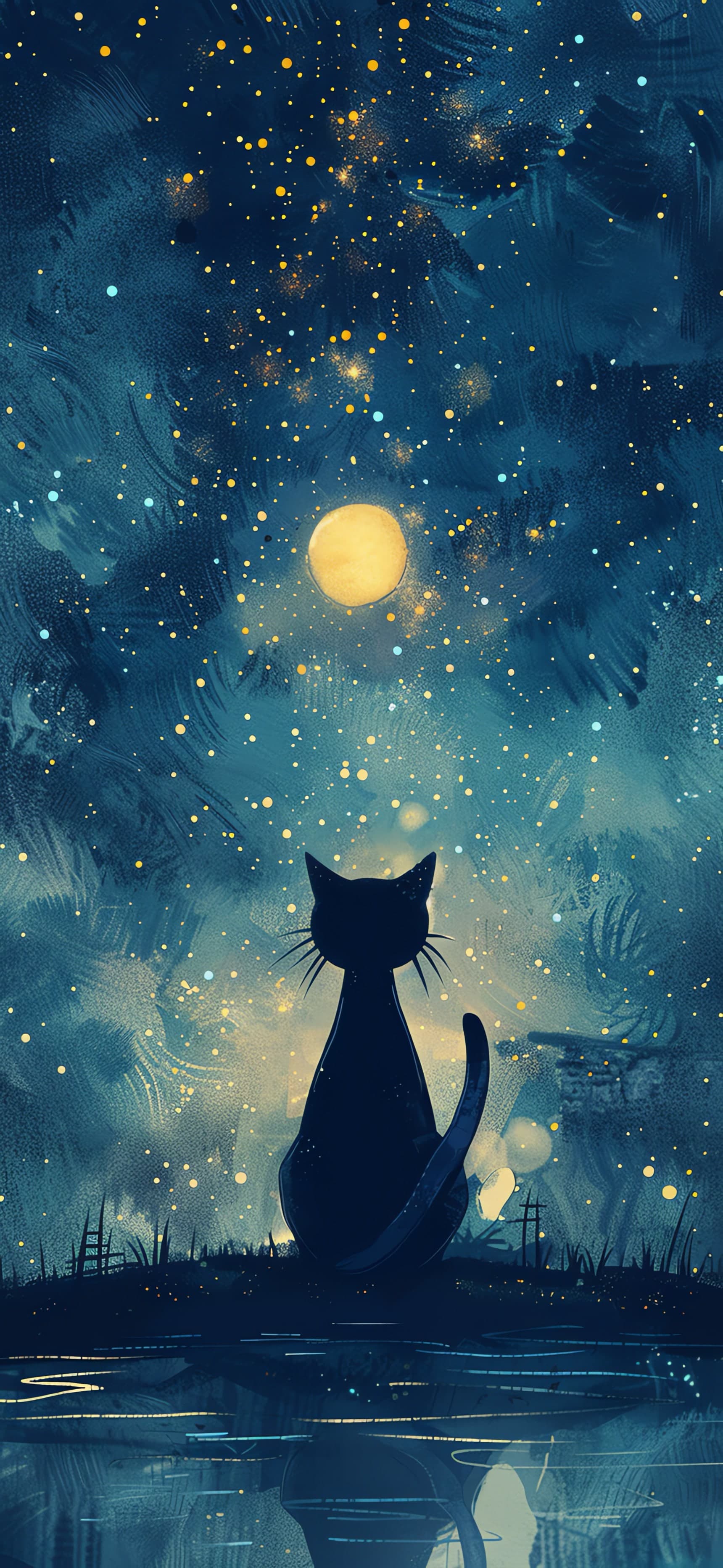 Starry Night Feline - free phone wallpaper