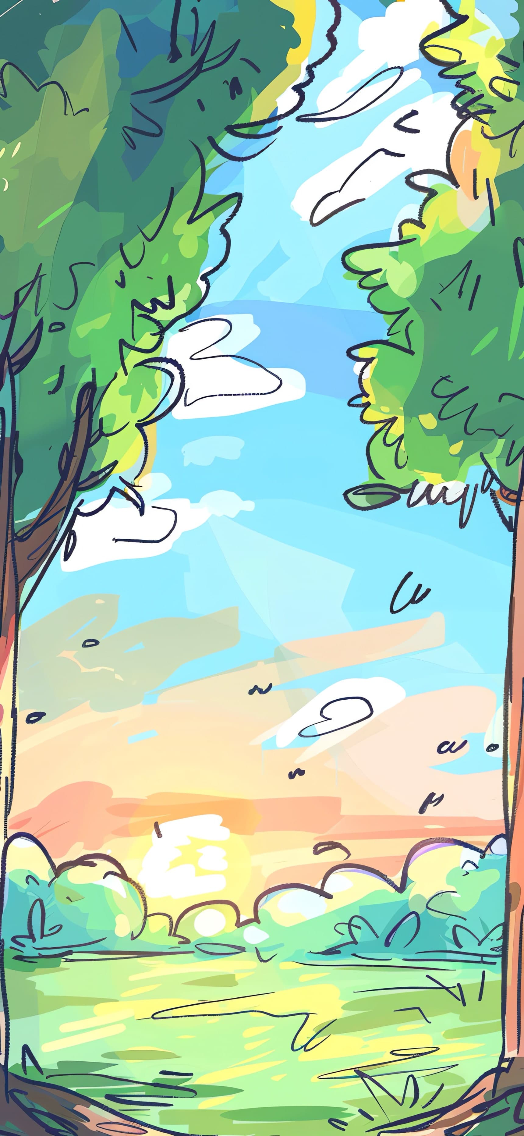 Cartoon Forest Vista - free phone wallpaper