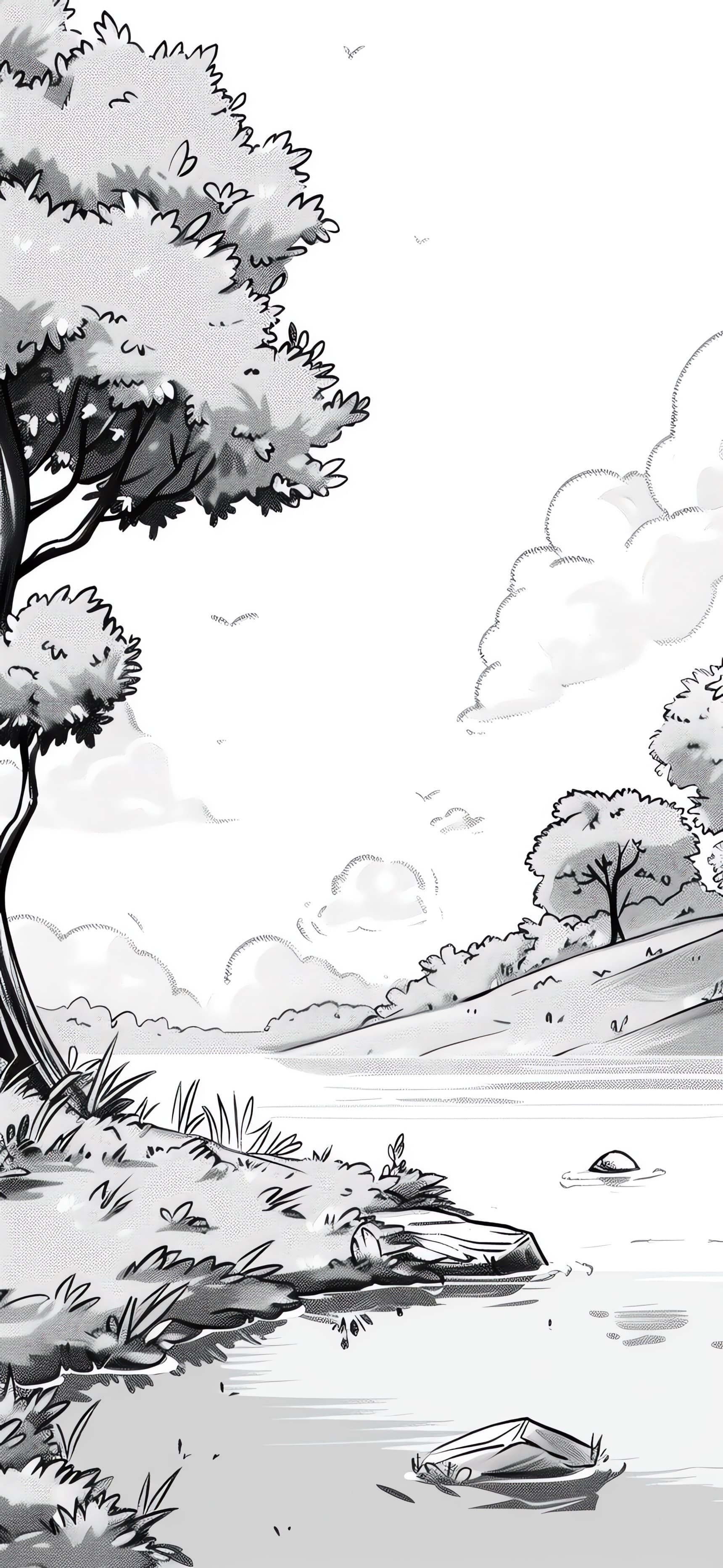 Monochrome Lakeside View - free phone wallpaper