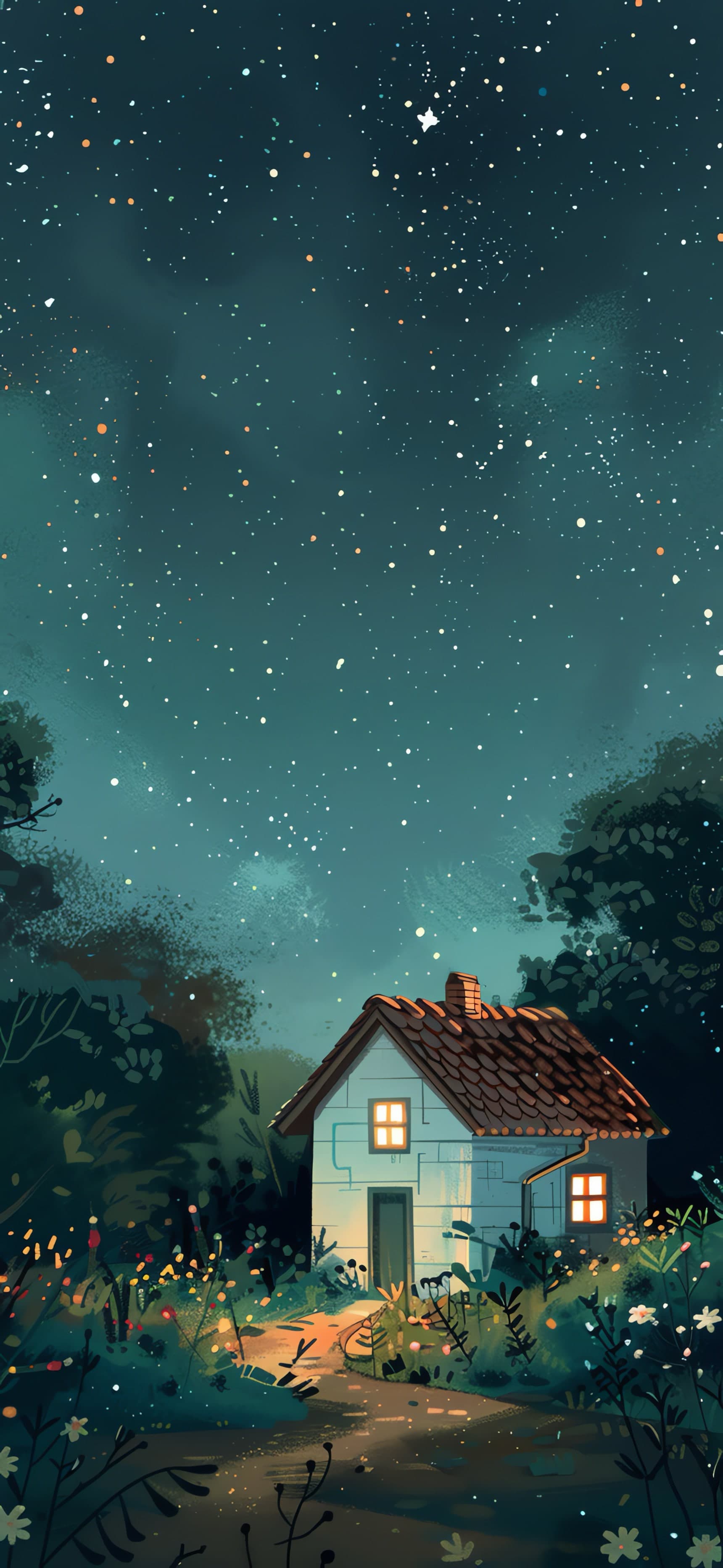 Starlit Cottage - free phone wallpaper