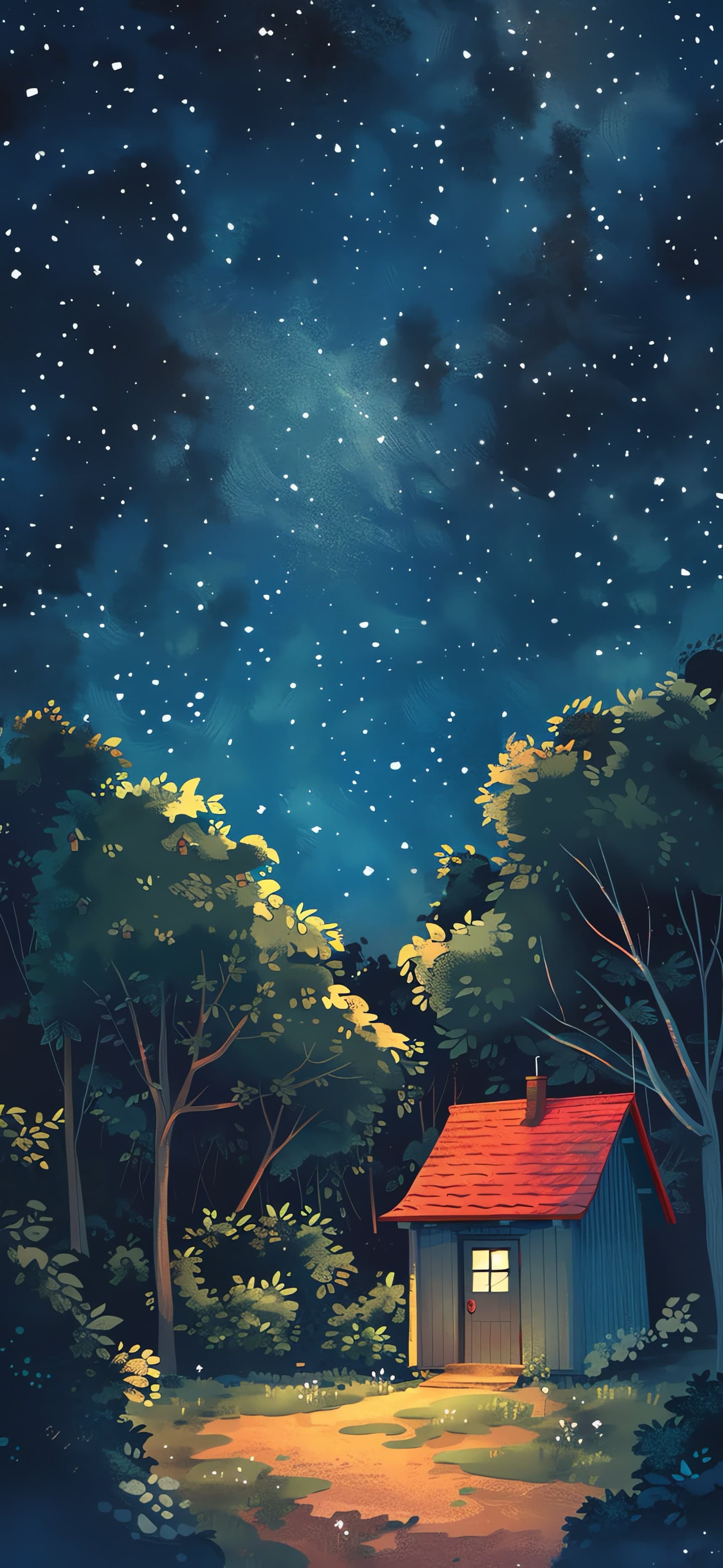 Starry Night Cabin - free phone wallpaper