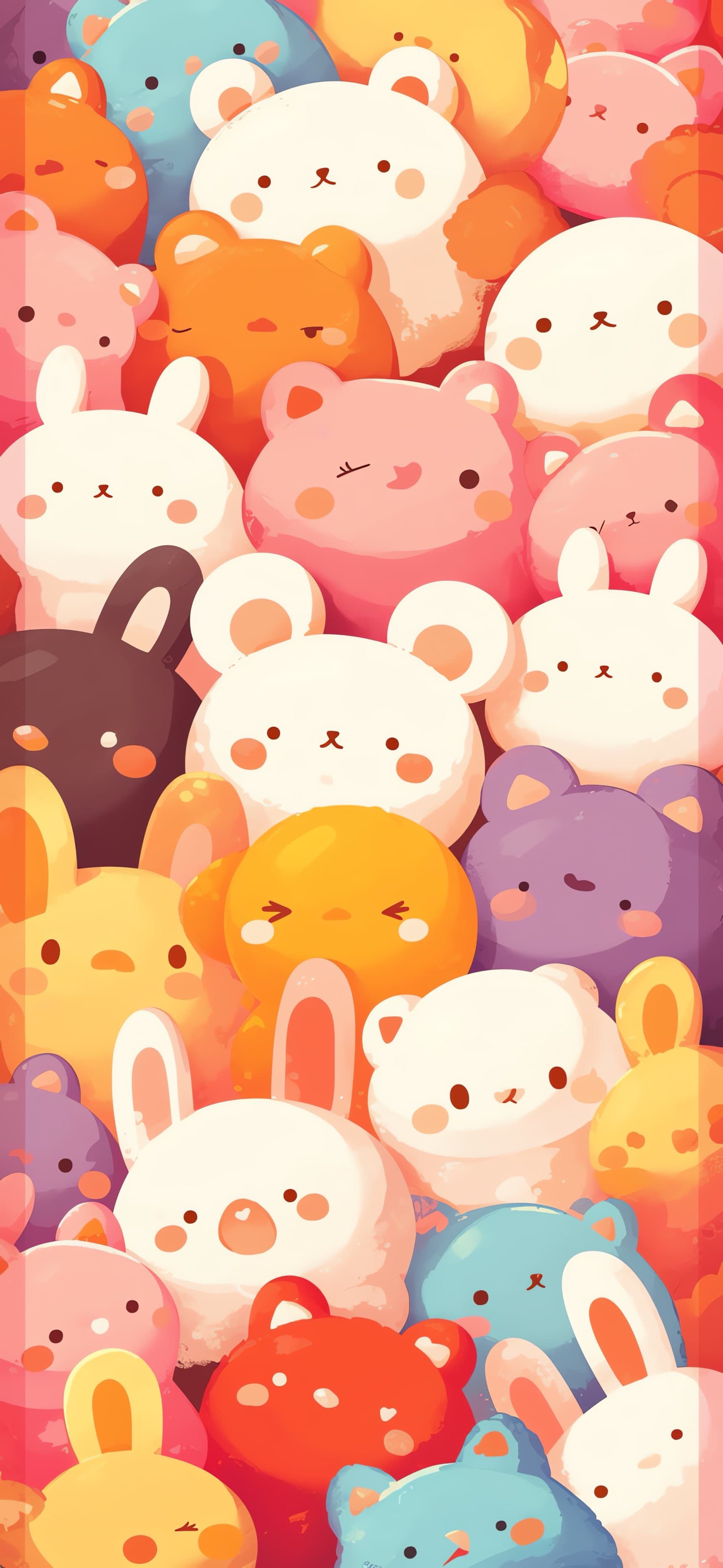 Kawaii Animal Pile - free phone wallpaper