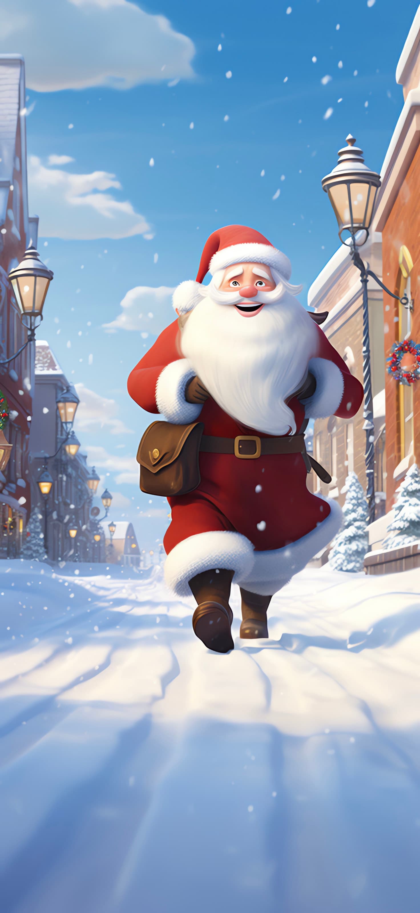 Santa Walking Town - free phone wallpaper
