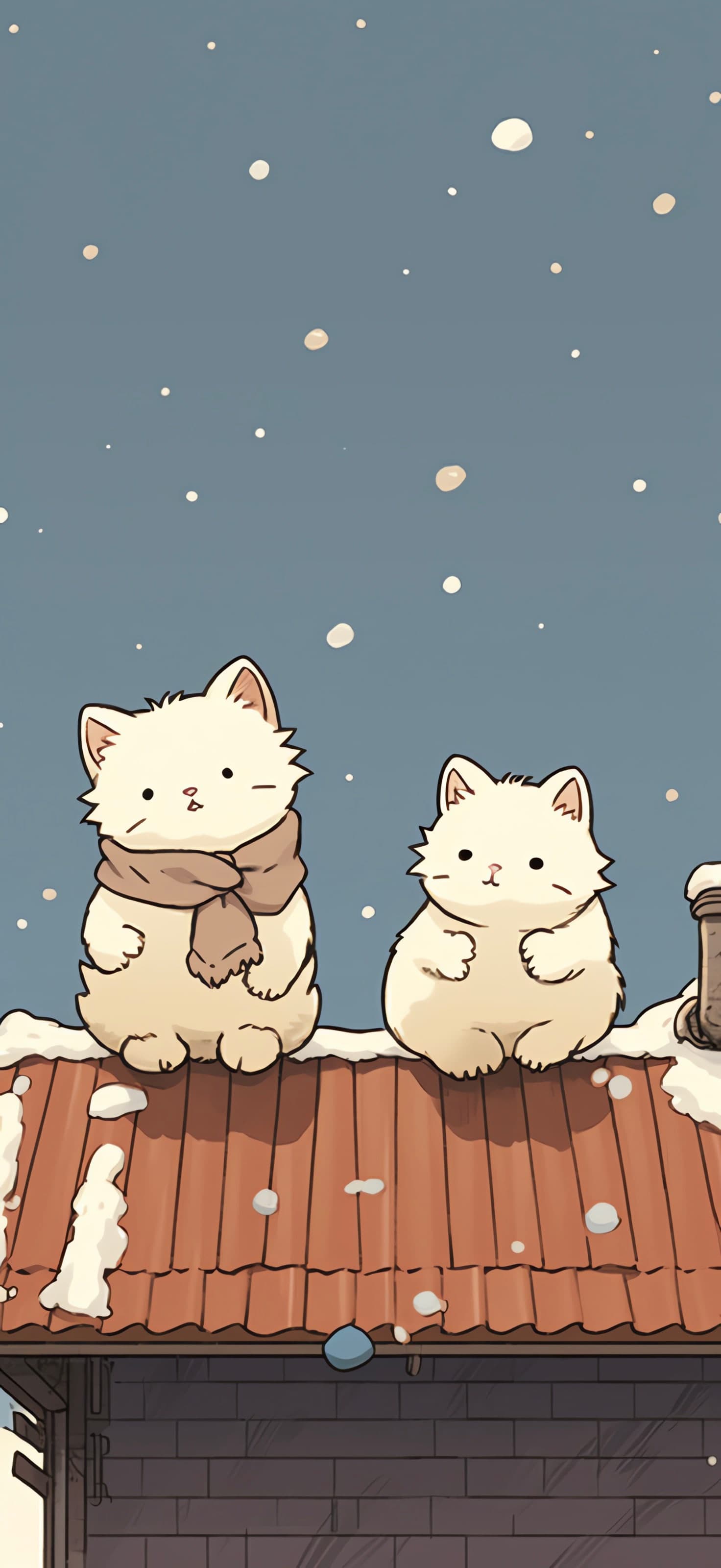 Snowy Cat Duo - free phone wallpaper