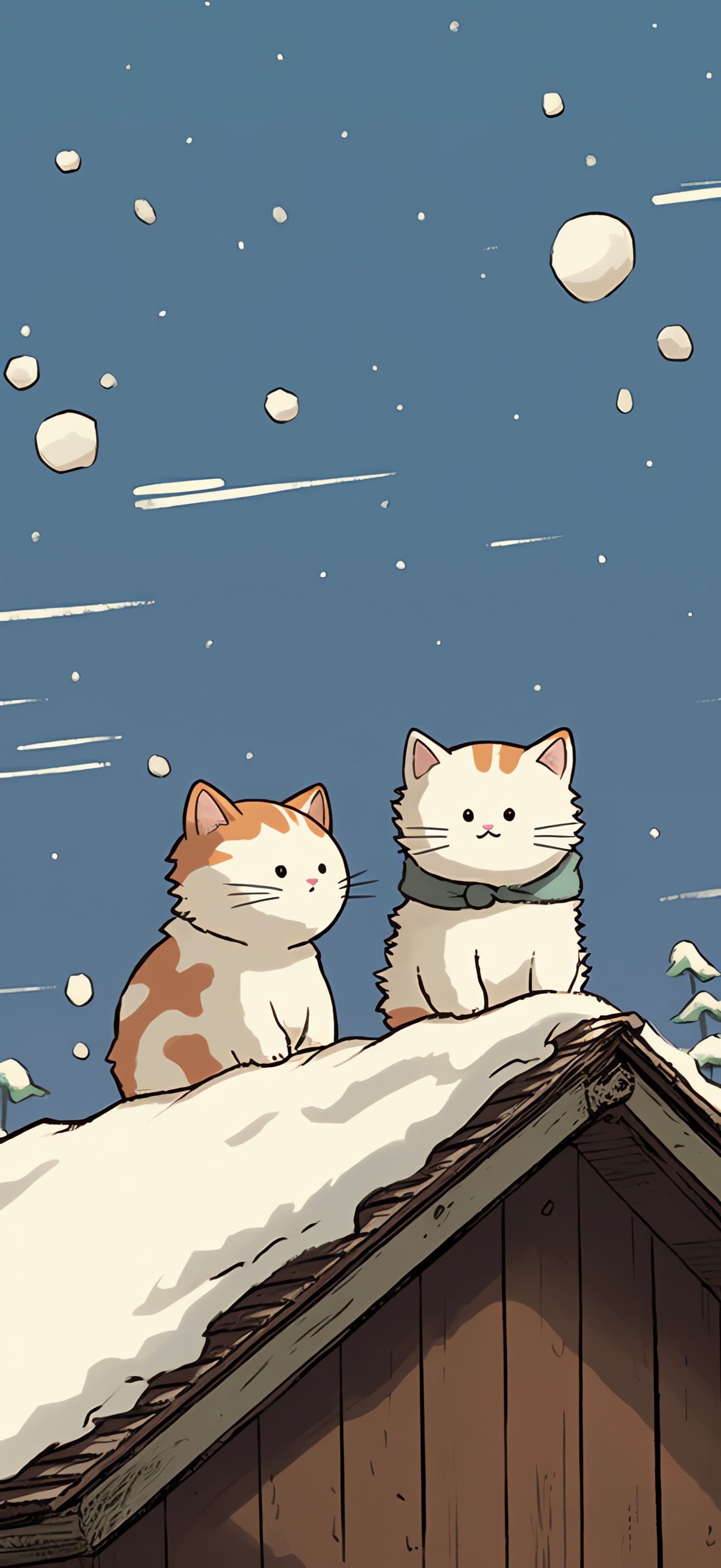 Snowy Cat Friends - free phone wallpaper