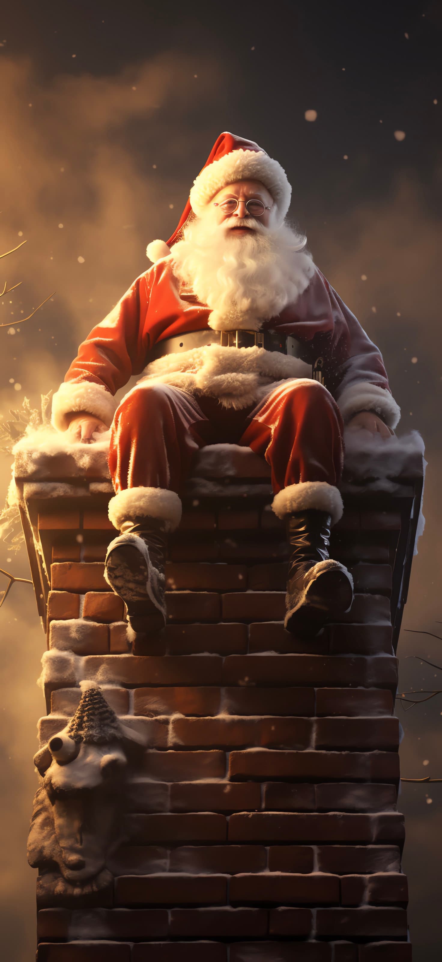 Santa on Chimney - free phone wallpaper