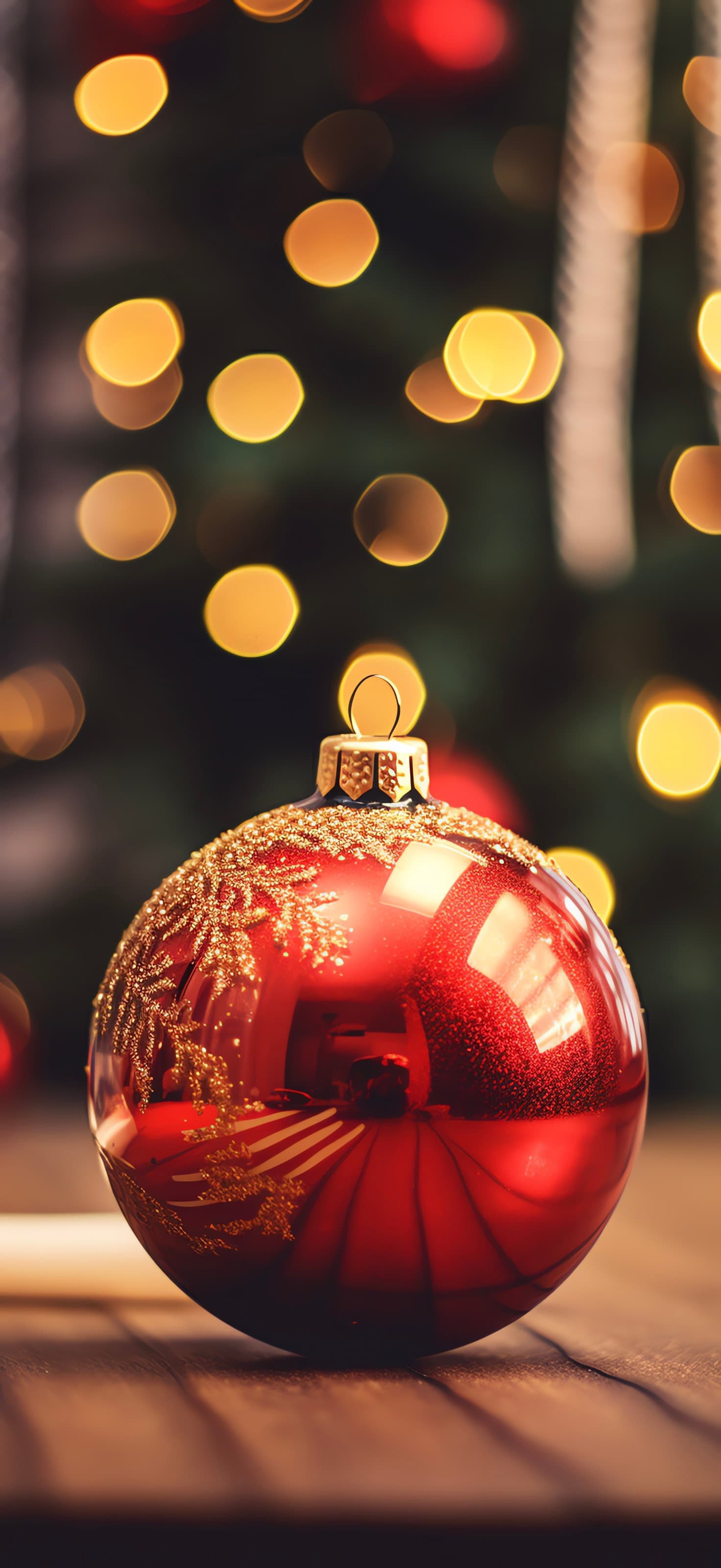 Reflective Red Bauble - free phone wallpaper