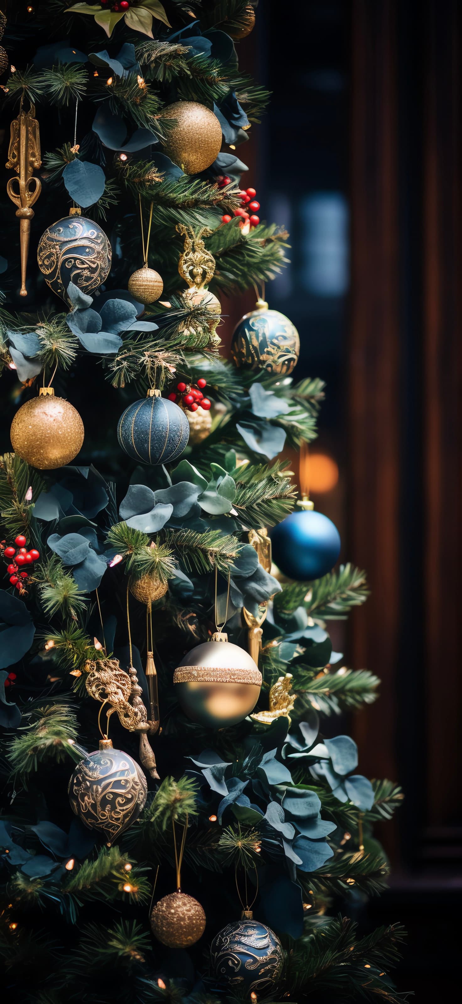 Blue Christmas Decor - free phone wallpaper
