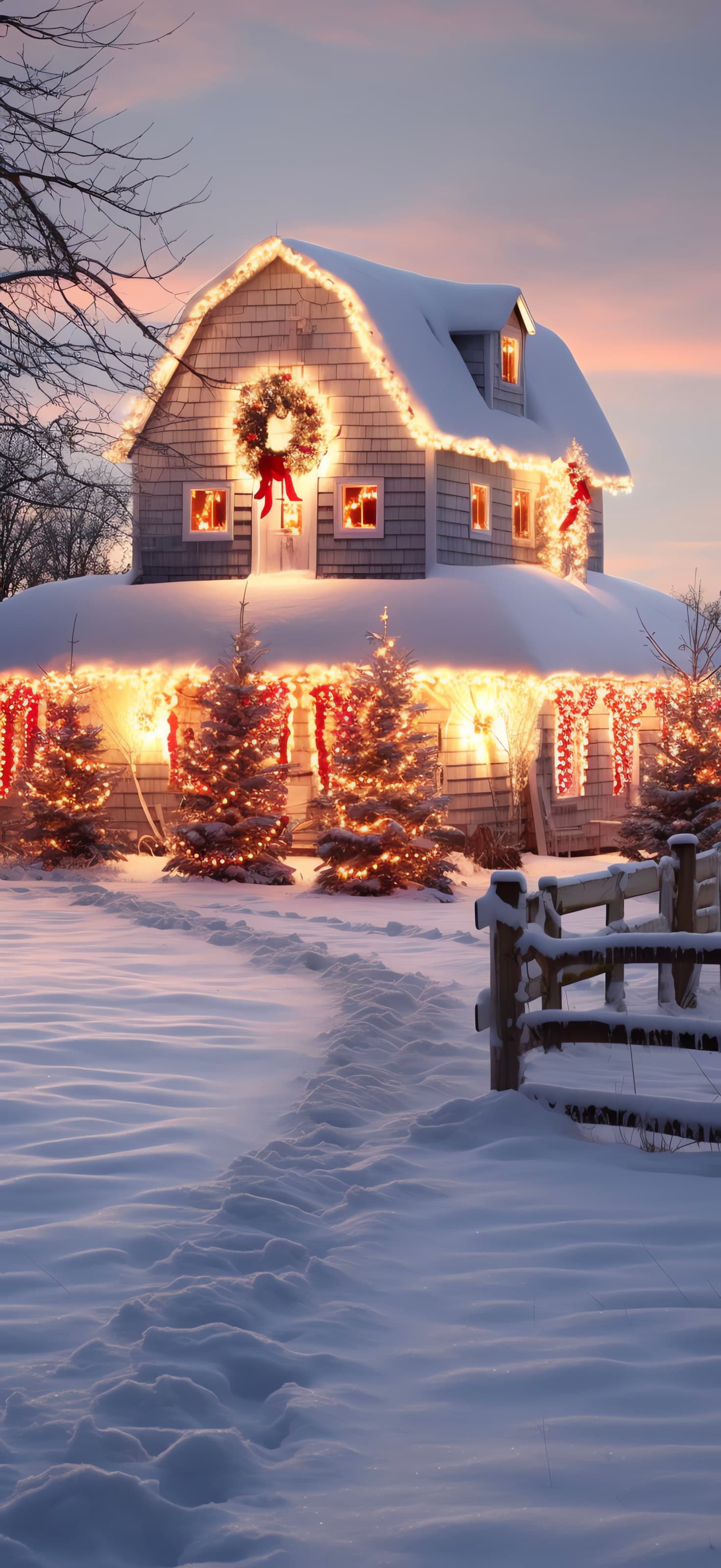 Snowy Christmas Home - free phone wallpaper