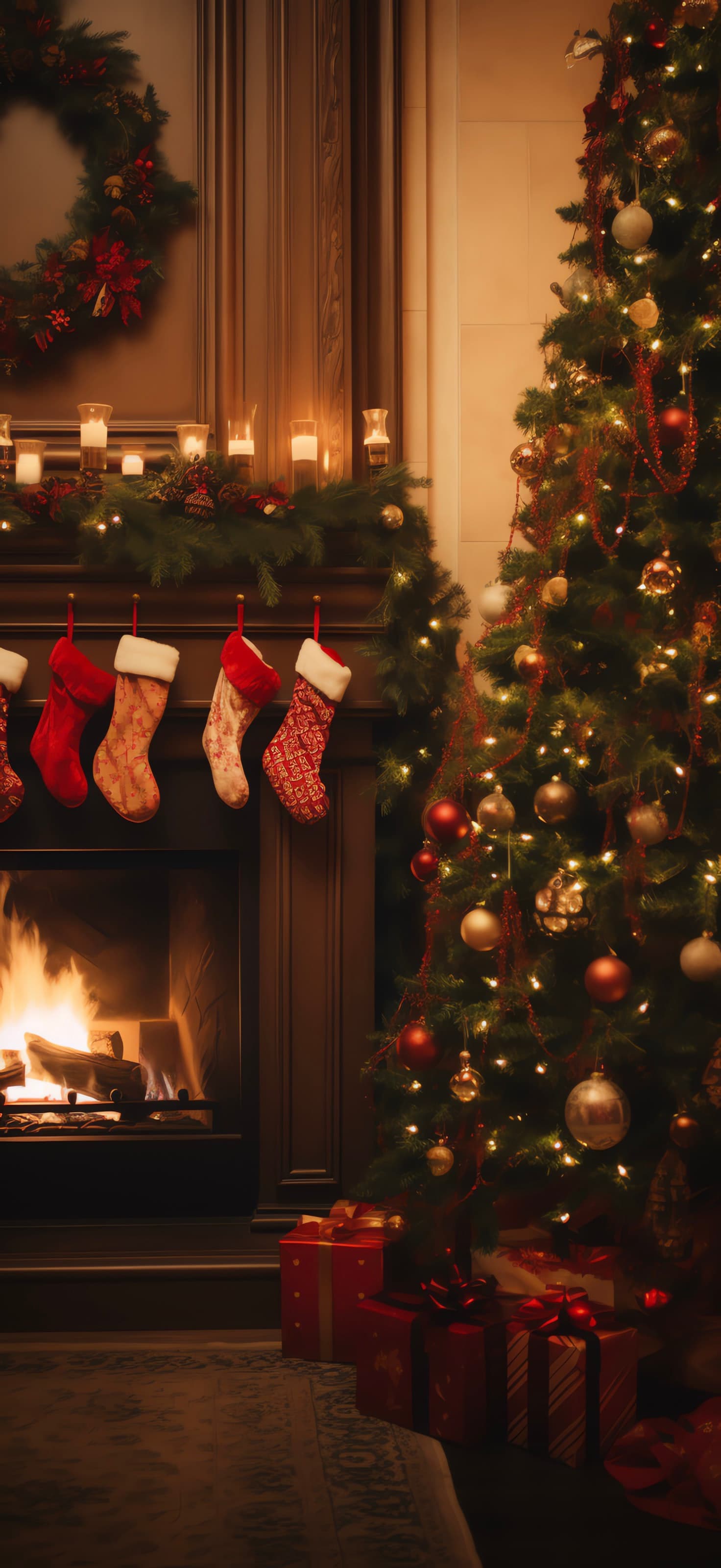 Cozy Christmas Fireplace - free phone wallpaper