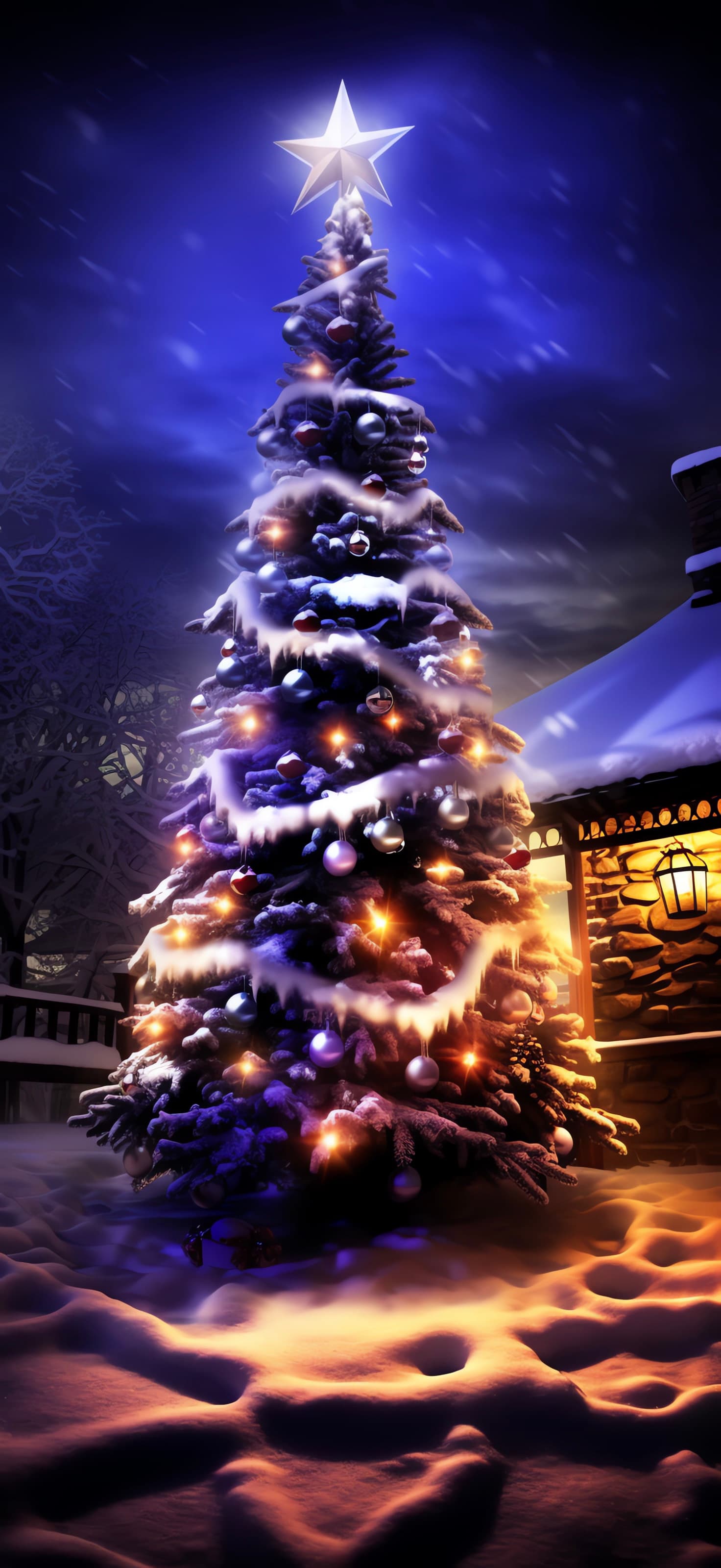 Snowy Christmas Glow - free phone wallpaper