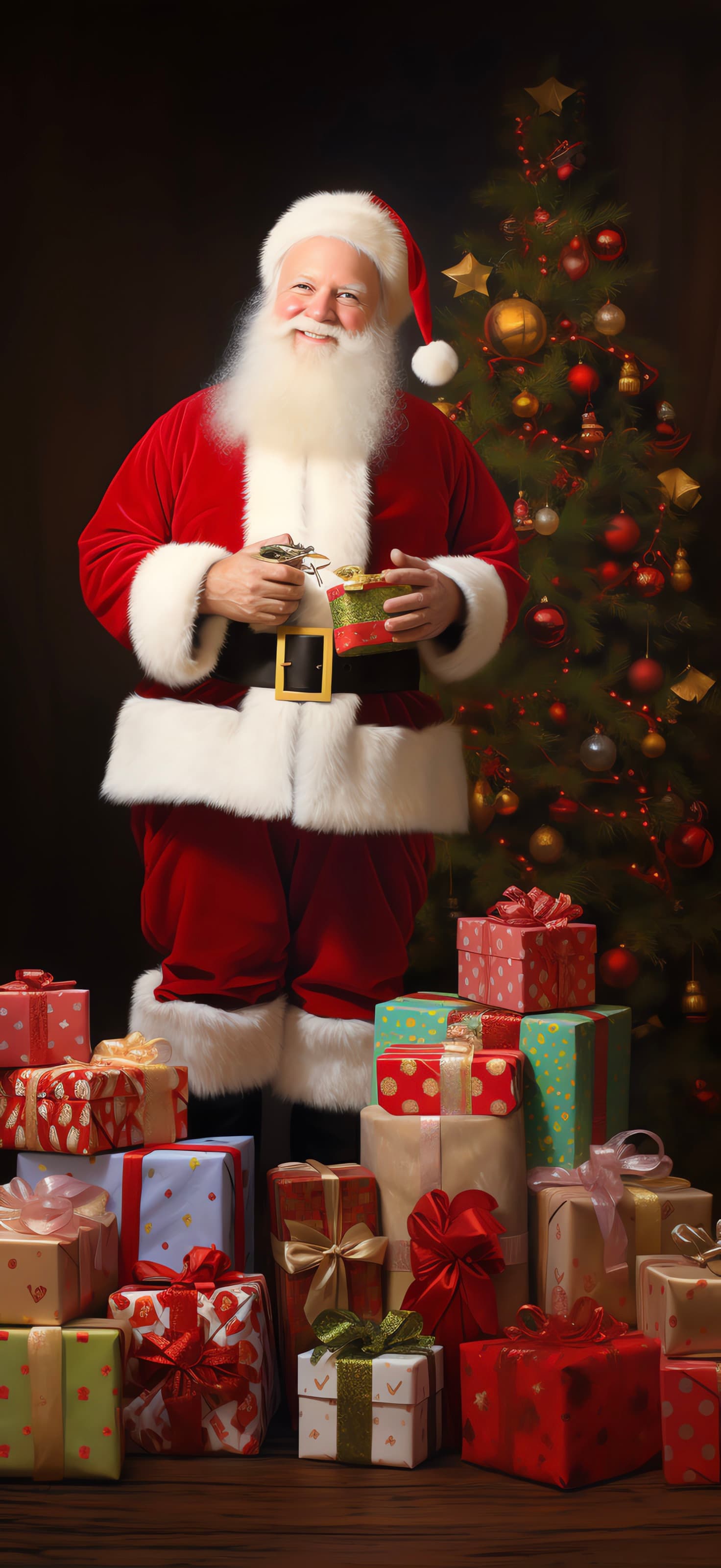 Santa's Gift Pile - free phone wallpaper