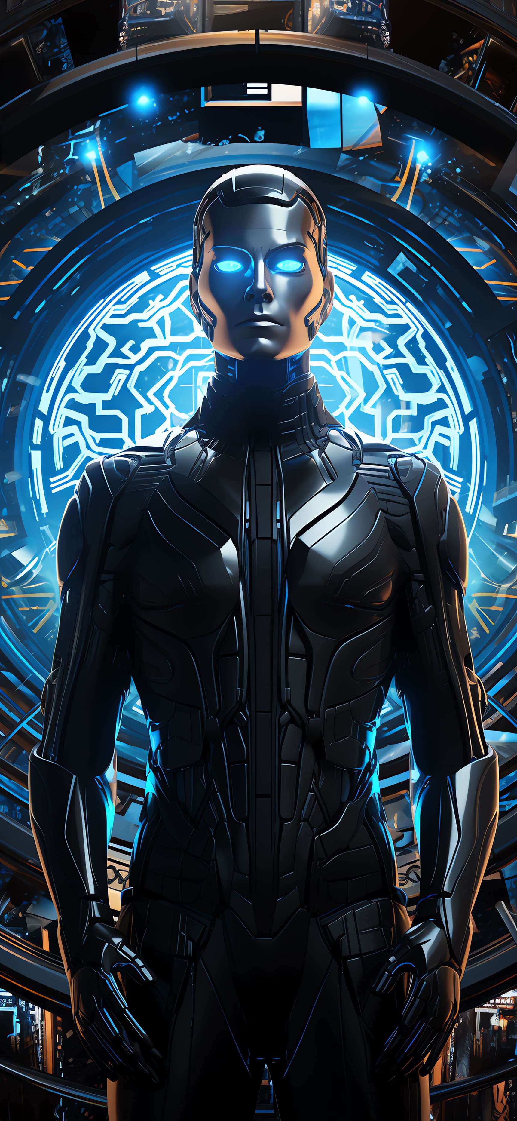 Monochrome Cybernetic Figure - free phone wallpaper